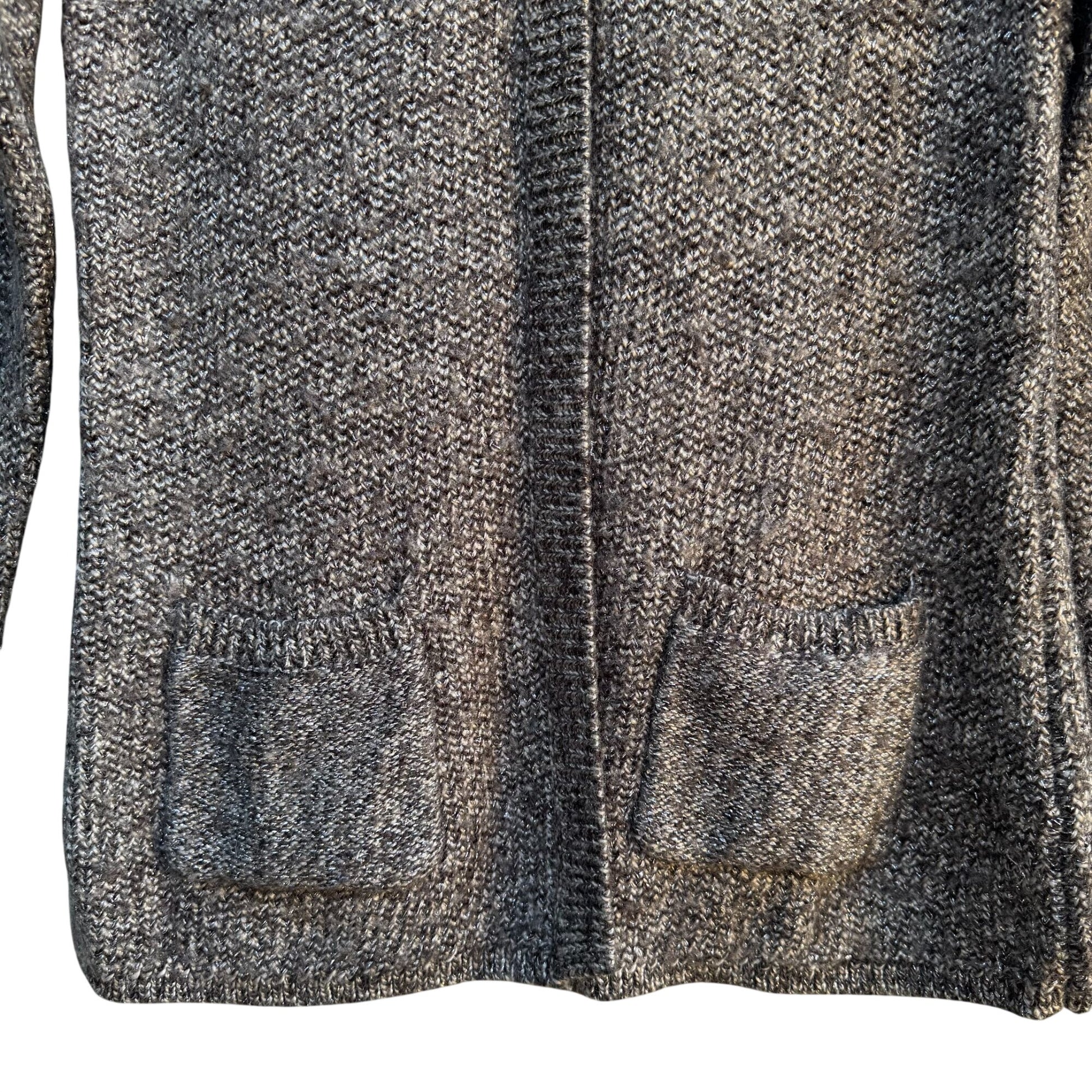 Womens Vintage Brown Wool Metallic Knit Button-Up Cardigan Sweater With Pockets