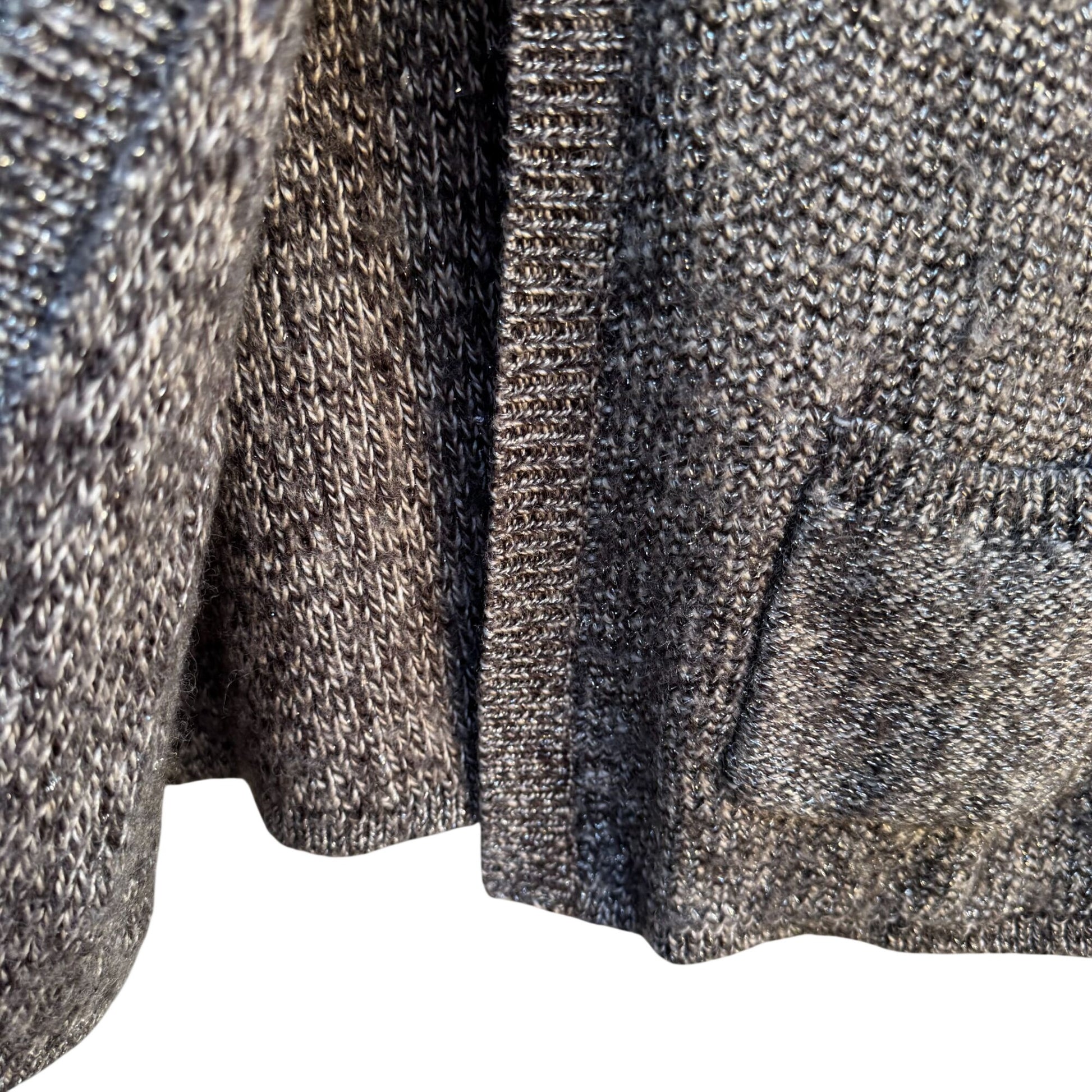 Womens Vintage Brown Wool Metallic Knit Button-Up Cardigan Sweater With Pockets