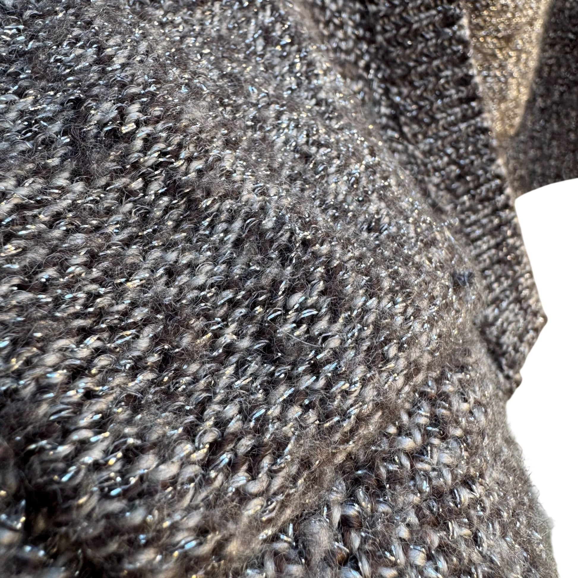 Womens Vintage Brown Wool Metallic Knit Button-Up Cardigan Sweater With Pockets