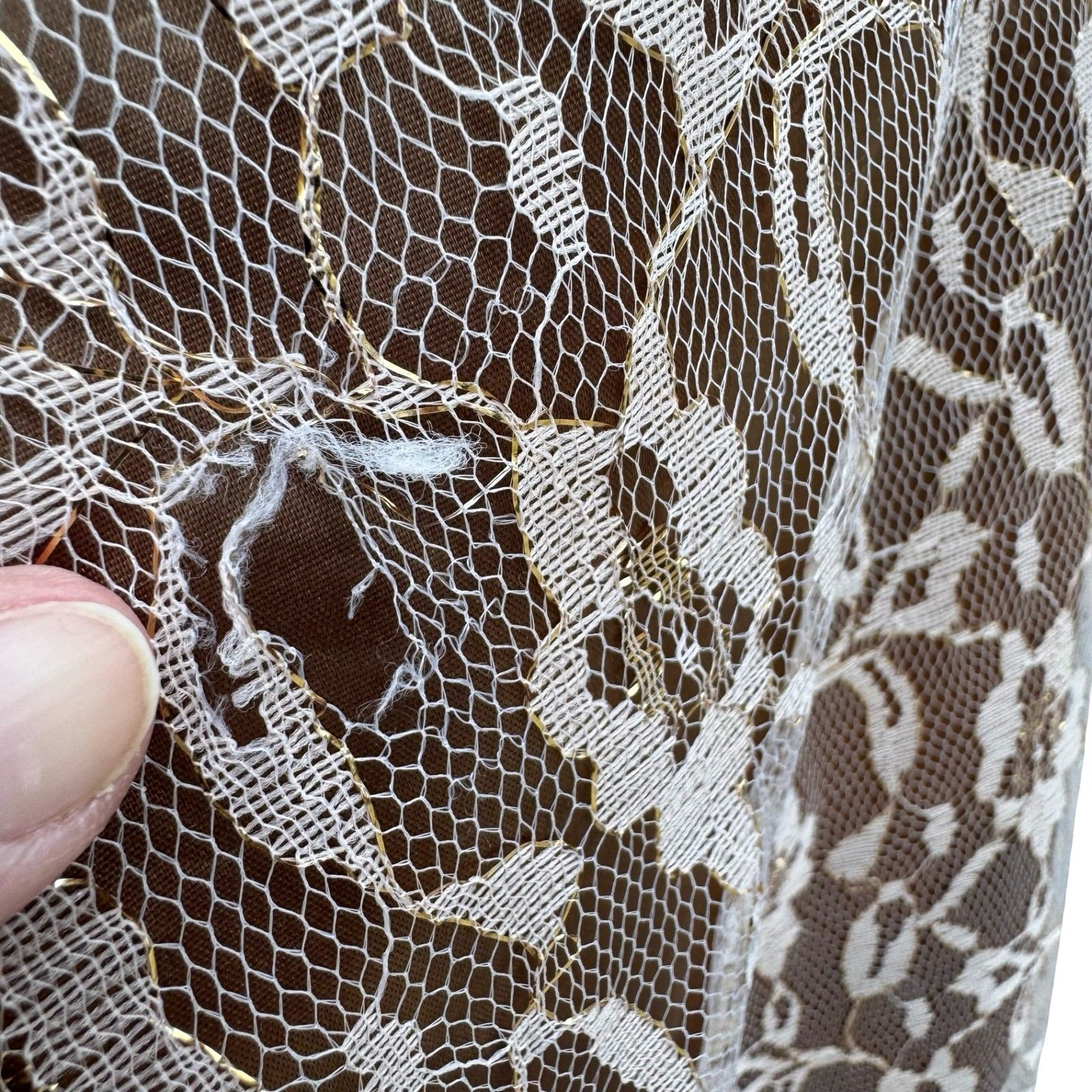 Vintage Handmade Floral Gold Metallic Lace Bolero Capelet Mint Green Lining Glam