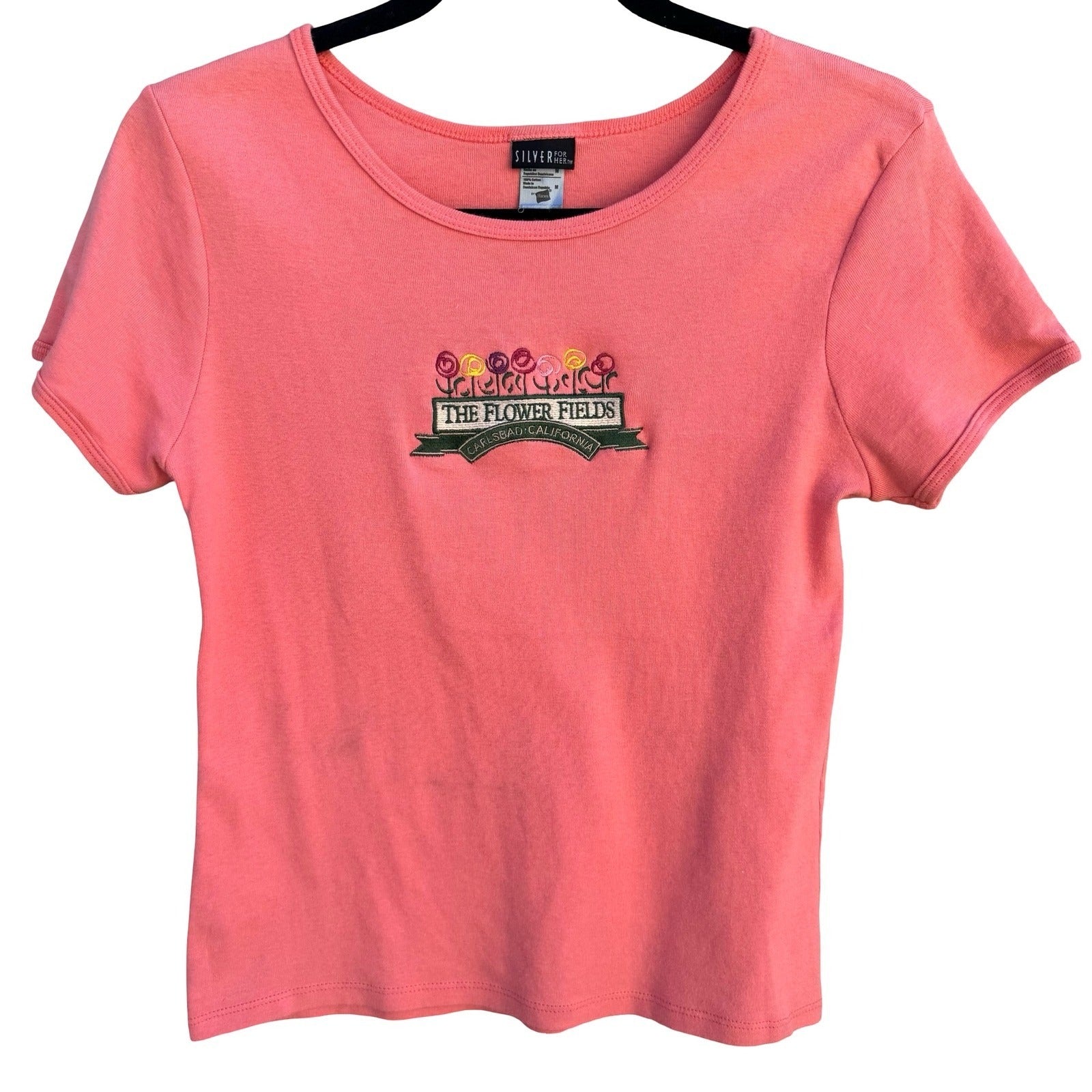 Silver for Her Hanes Y2K Babydoll Flower Fields Carlsbad CA Pink Graphic Tee M