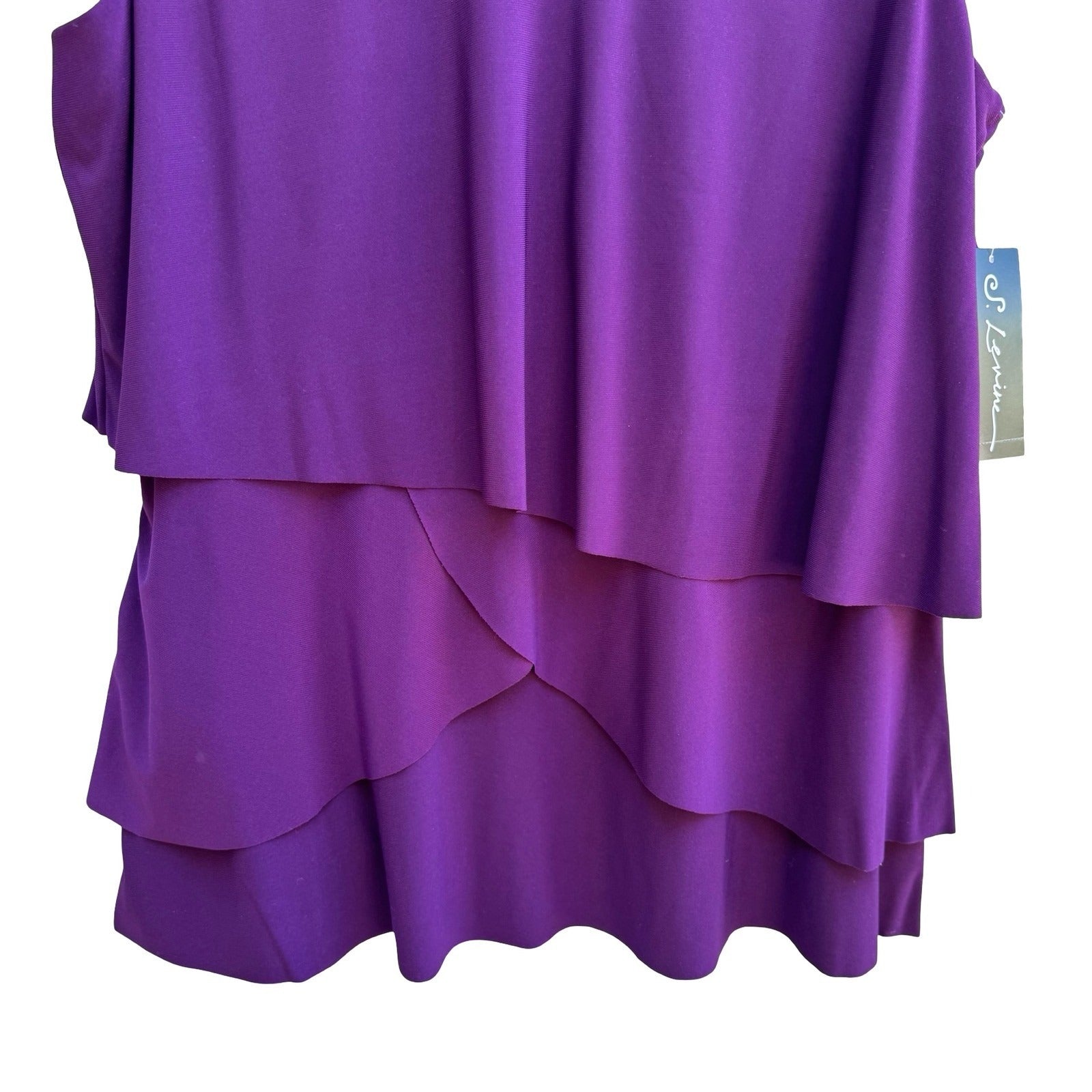 S Levine Cocktail Glam Party Tiered Rhinestone Sleeveless Blouse Purple L NEW