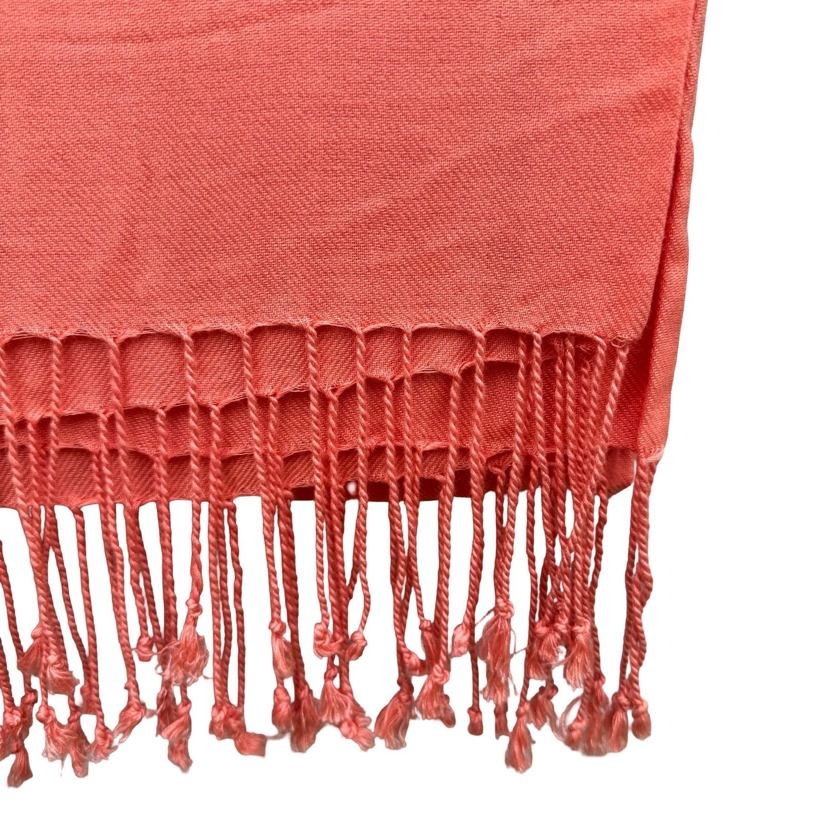 Coral Pink Pashmina Wrap Scarf Fringe Shawl Solid Twill Weave Soft Evening Stole