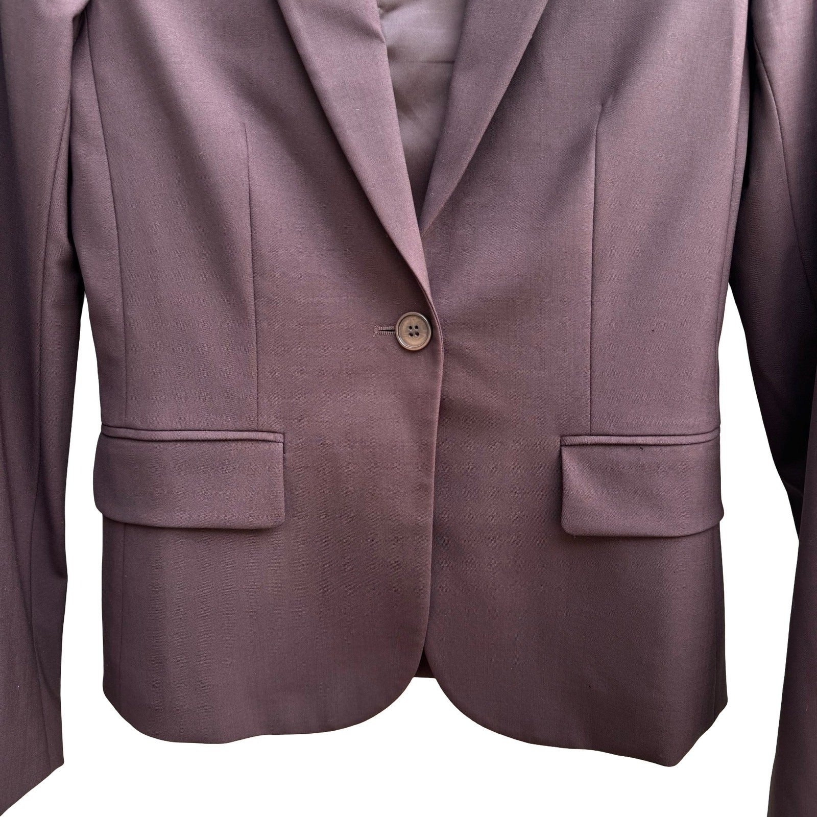 Theory Quiet Luxury Minimalist Old Money Wool Blend Tailored Blazer Brown Women