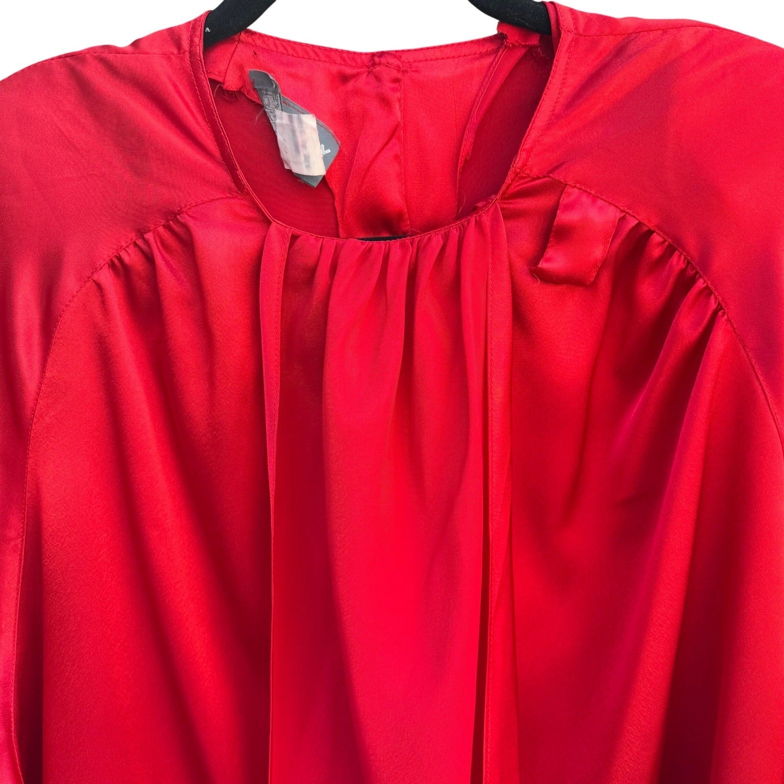 Sonya Ratay for San Andre Vintage Red Satin Scarf Neck Button Back Blouse Sz 8