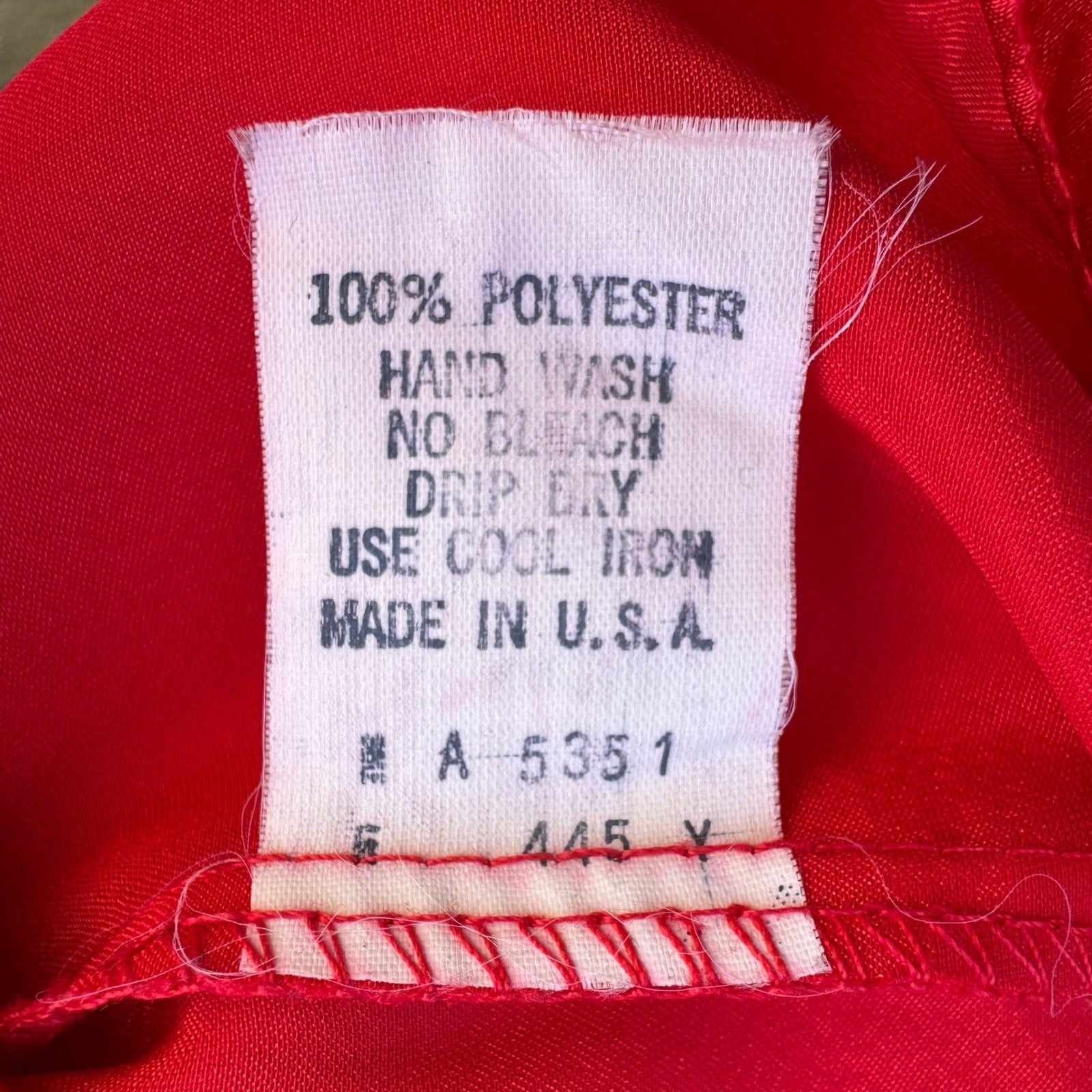 Sonya Ratay for San Andre Vintage Red Satin Scarf Neck Button Back Blouse Sz 8