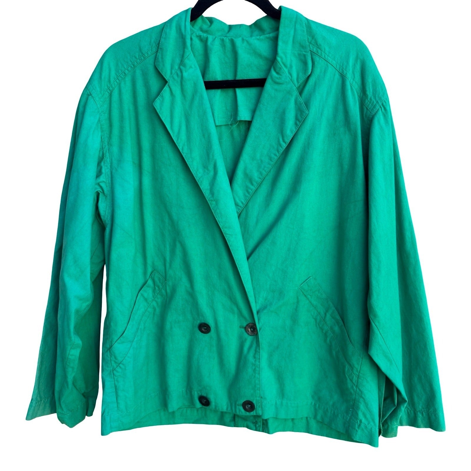 Vintage 80s Emerald Green 2 Piece Blazer Tapered Pants Set Textured Suit L/XL