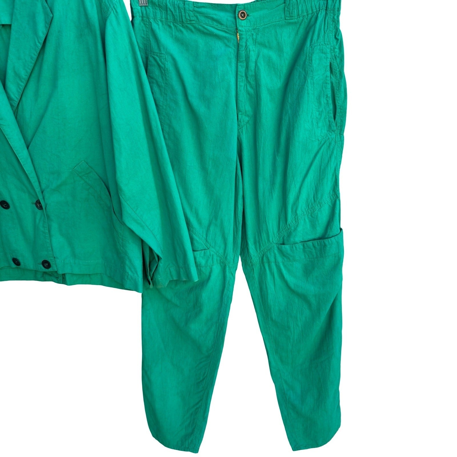 Vintage 80s Emerald Green 2 Piece Blazer Tapered Pants Set Textured Suit L/XL
