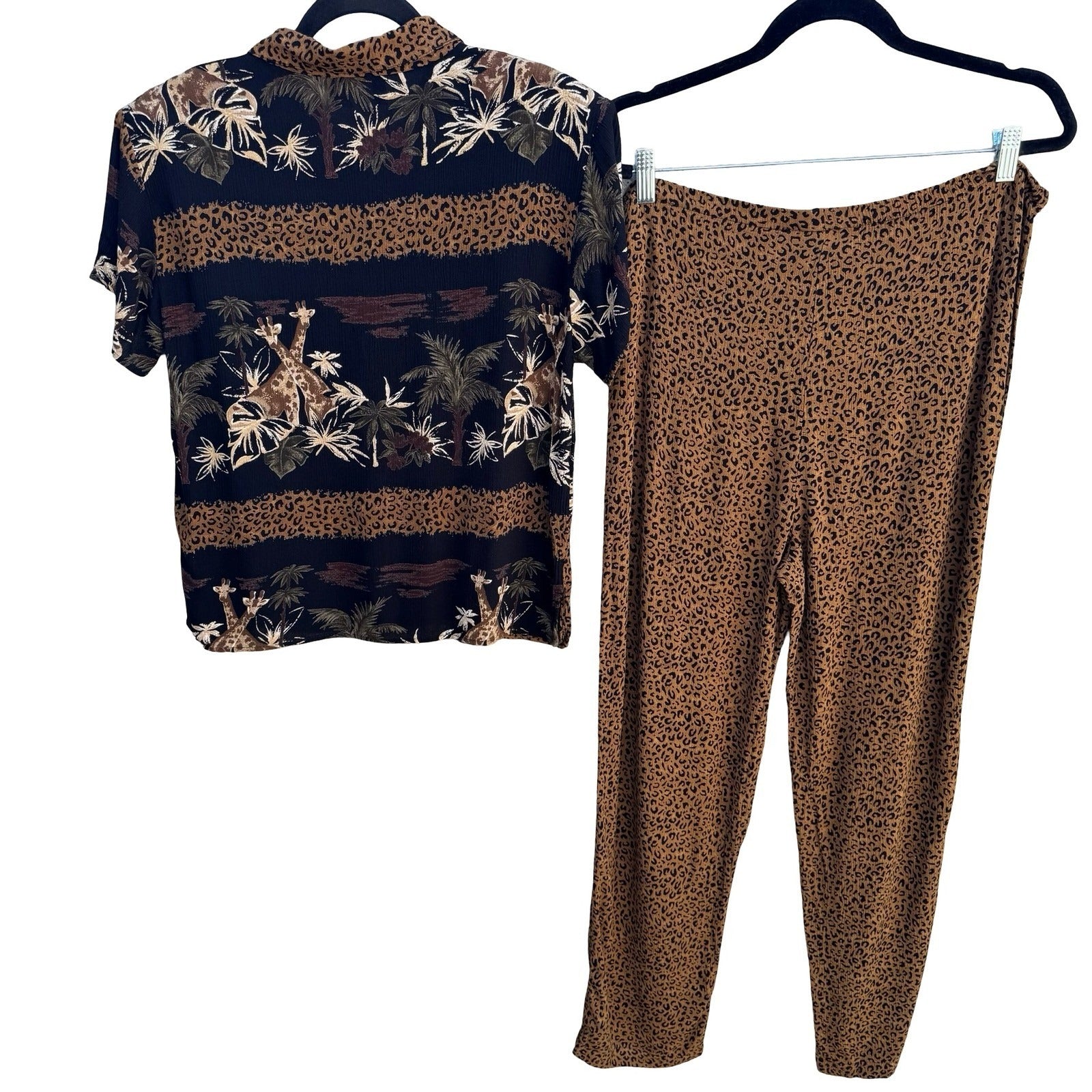 California Krush Vintage 90s Safari Leopard Giraffe Print 2 Piece Set Womens S