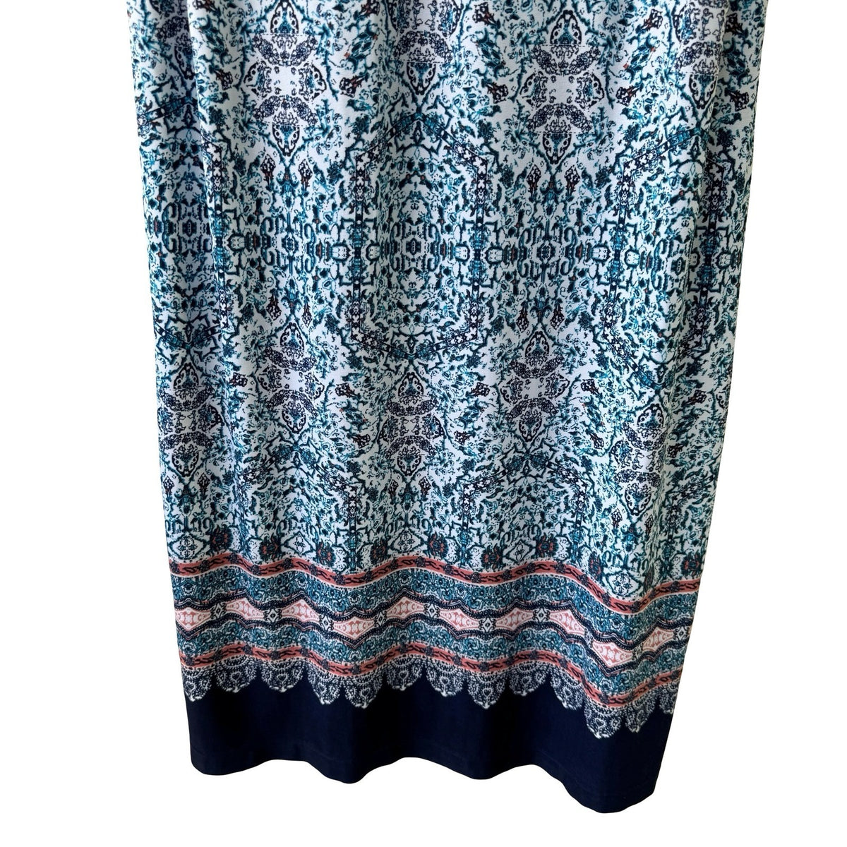 Ivy Lane Boho Festival Flowy Tie Up Damask Sleeveless Shift Peasant Dress Blue L