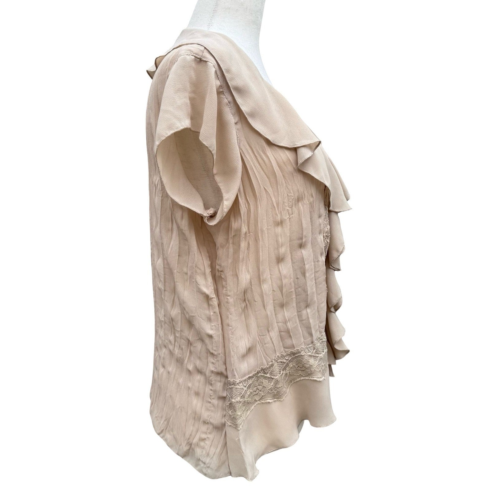 Separates NY City Design Tan Ruffle Lace V-Neck Coquette Blouse M Romantic Fairy