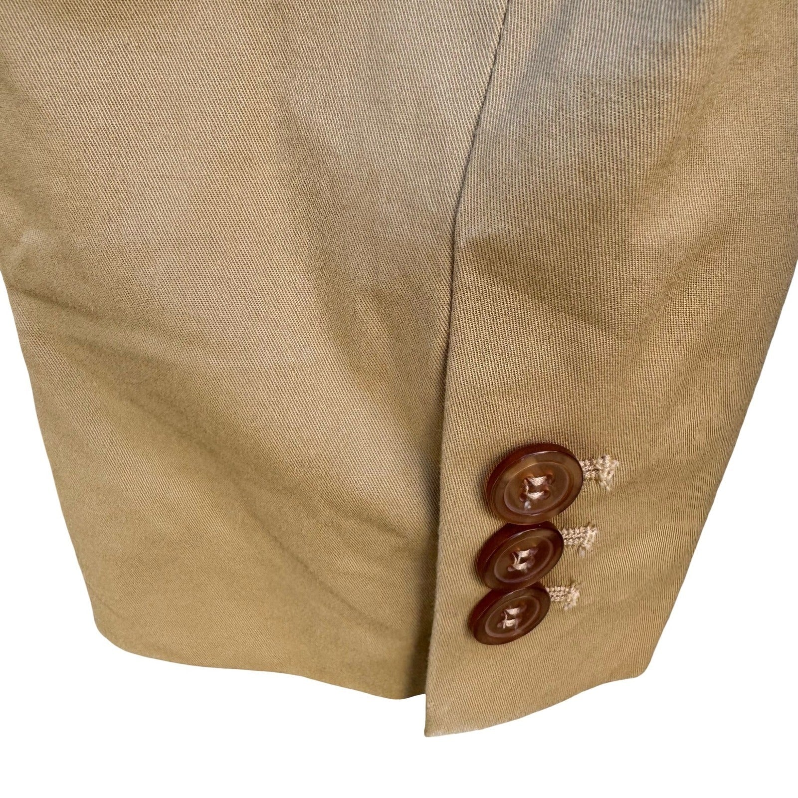 Bloomingdales Womens Tan Khaki Cotton Spandex Tailored Blazer Jacket Size 14
