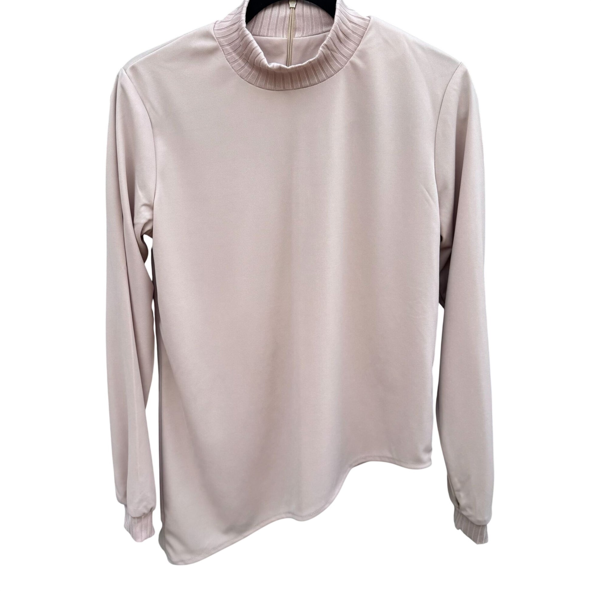 Kathy Levine Vintage 70s Pale Pink Ribbed Mock Neck Asymmetrical Hem Top Women S