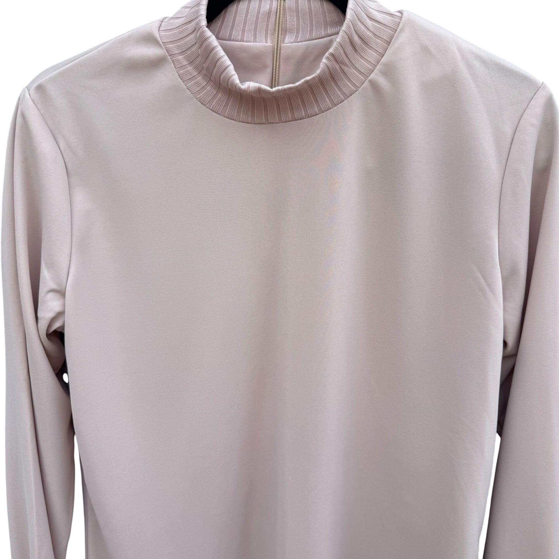 Kathy Levine Vintage 70s Pale Pink Ribbed Mock Neck Asymmetrical Hem Top Women S