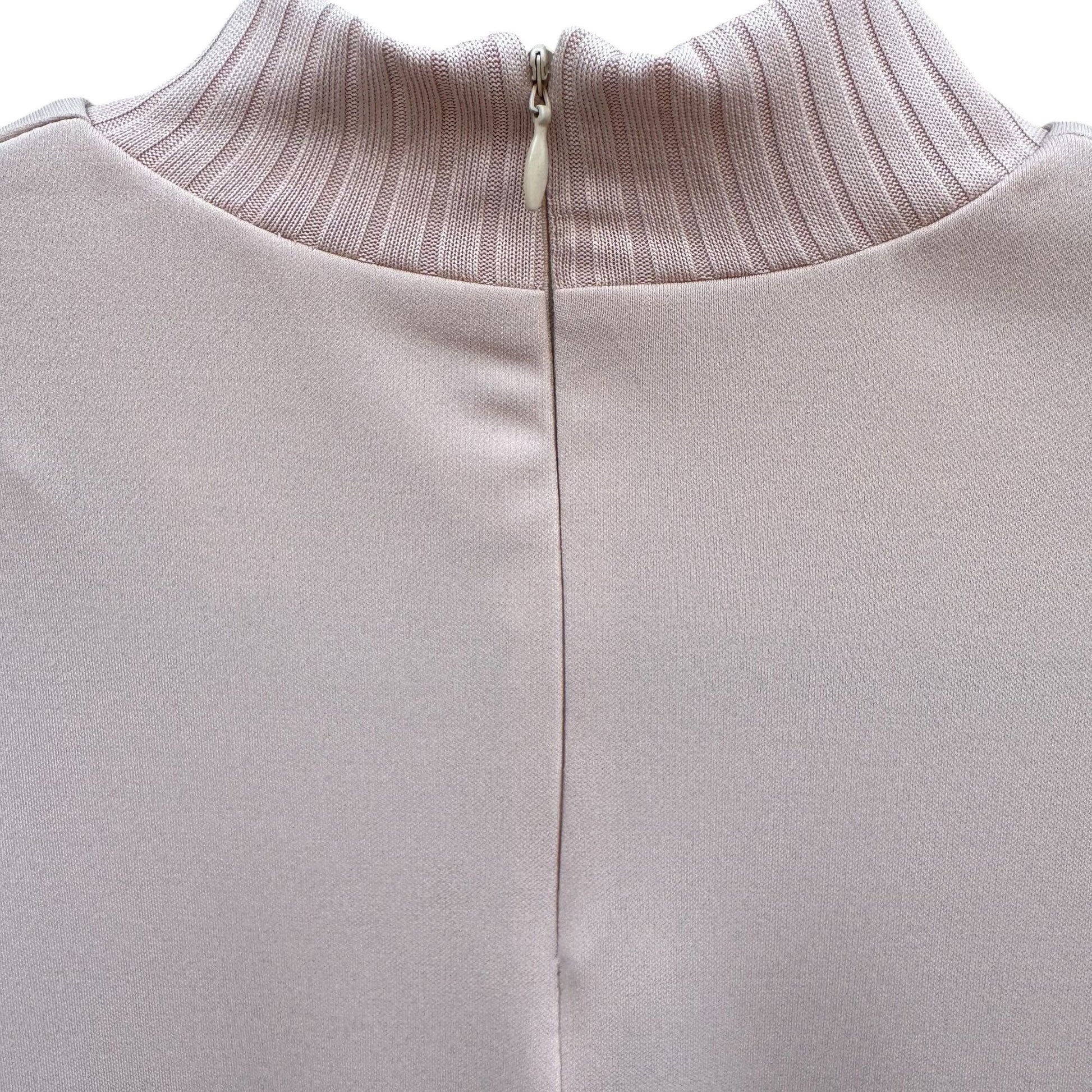 Kathy Levine Vintage 70s Pale Pink Ribbed Mock Neck Asymmetrical Hem Top Women S