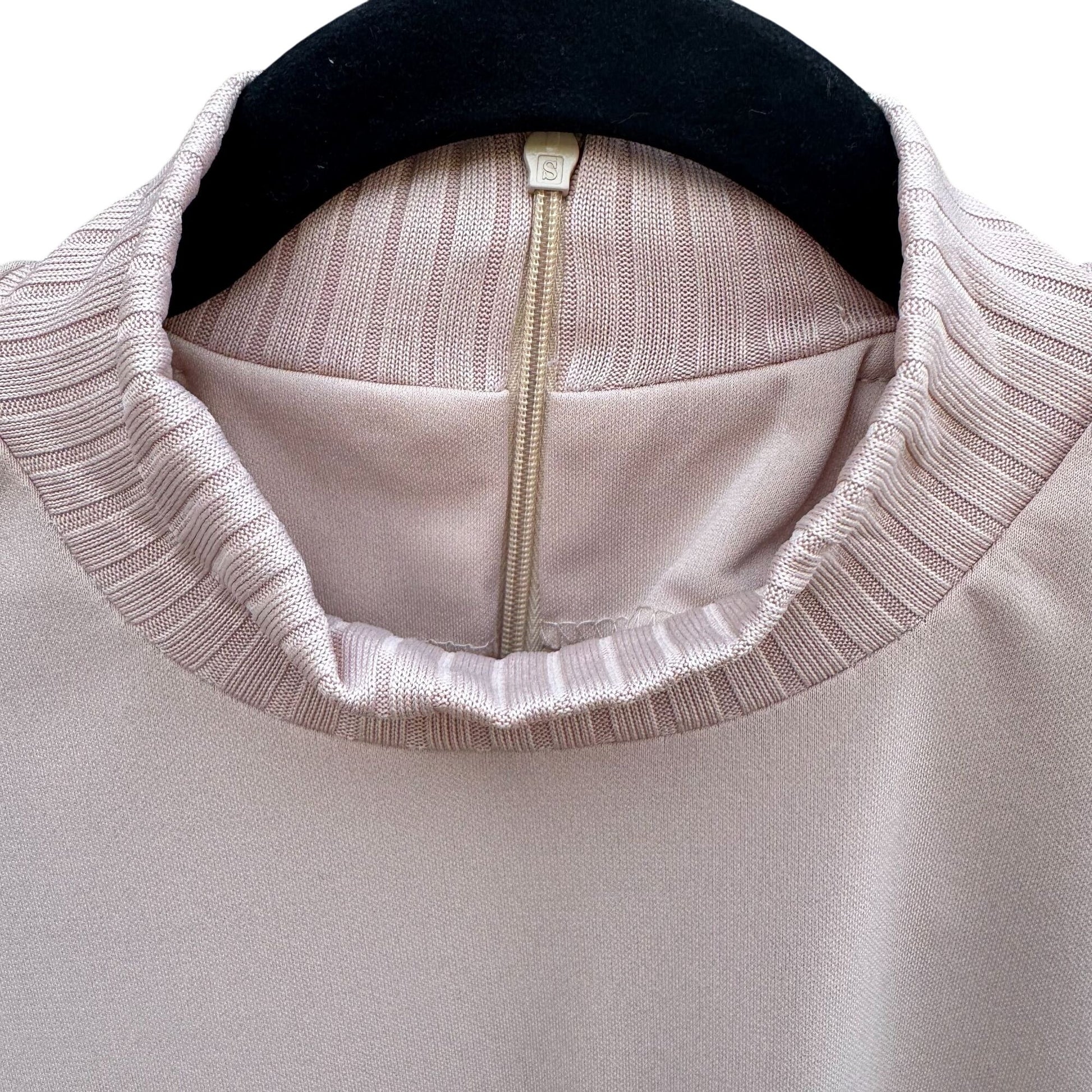 Kathy Levine Vintage 70s Pale Pink Ribbed Mock Neck Asymmetrical Hem Top Women S