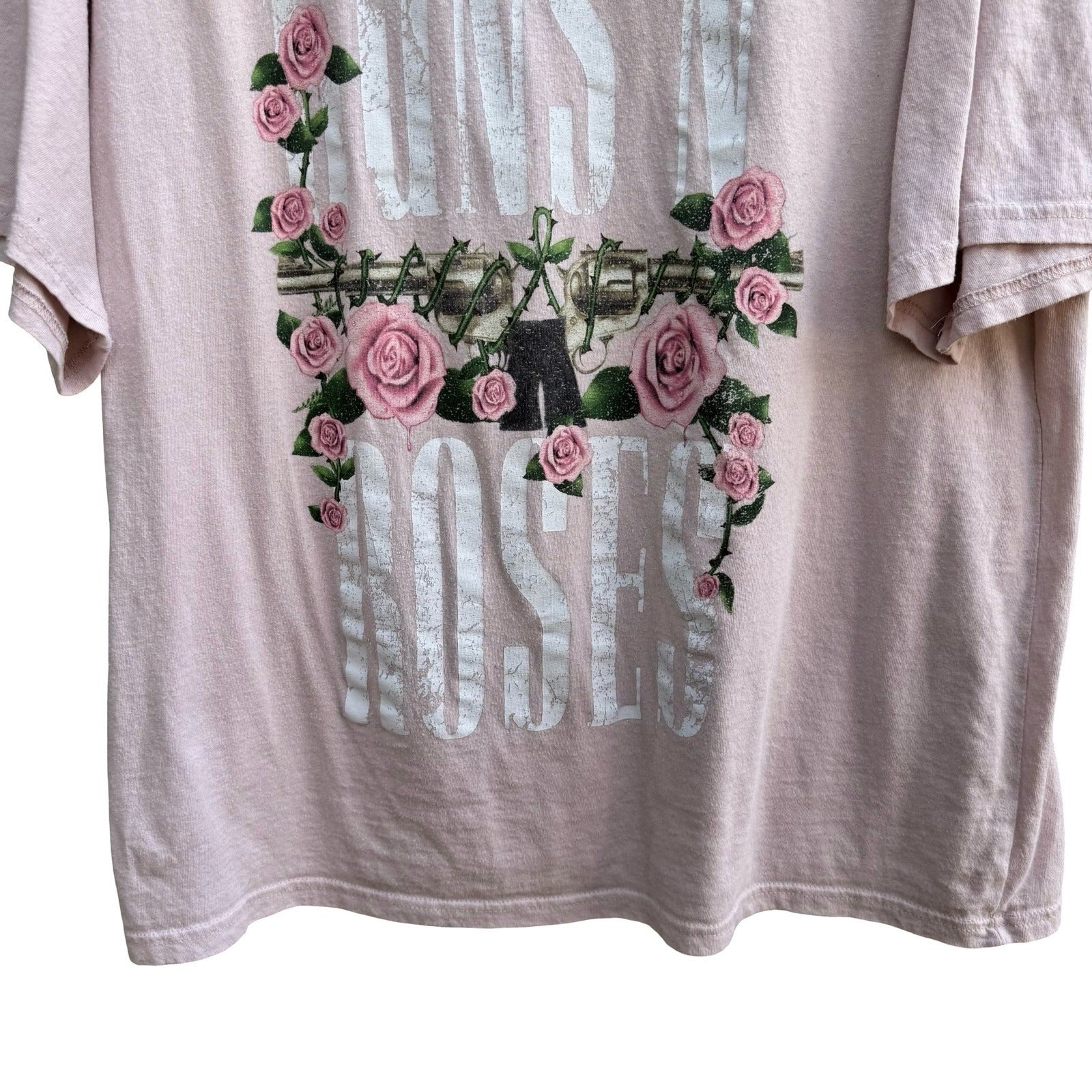 Guns N Roses Pink Rose Pistols Graphic T-Shirt XXL Rock Band Tee Pastel Goth GNR