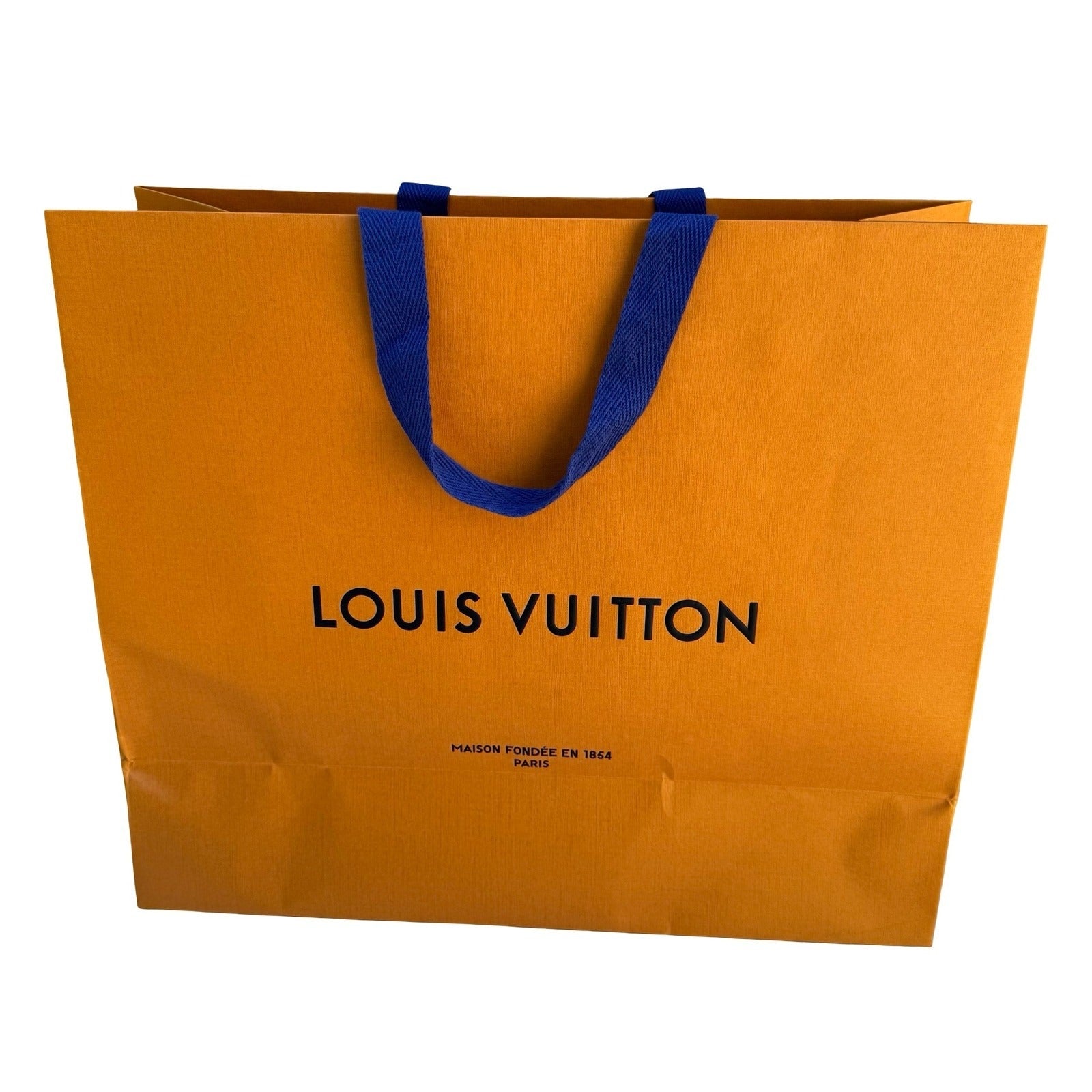 Louis Vuitton Orange Paper Shopping Bag Blue Woven Handles Authentic Large
