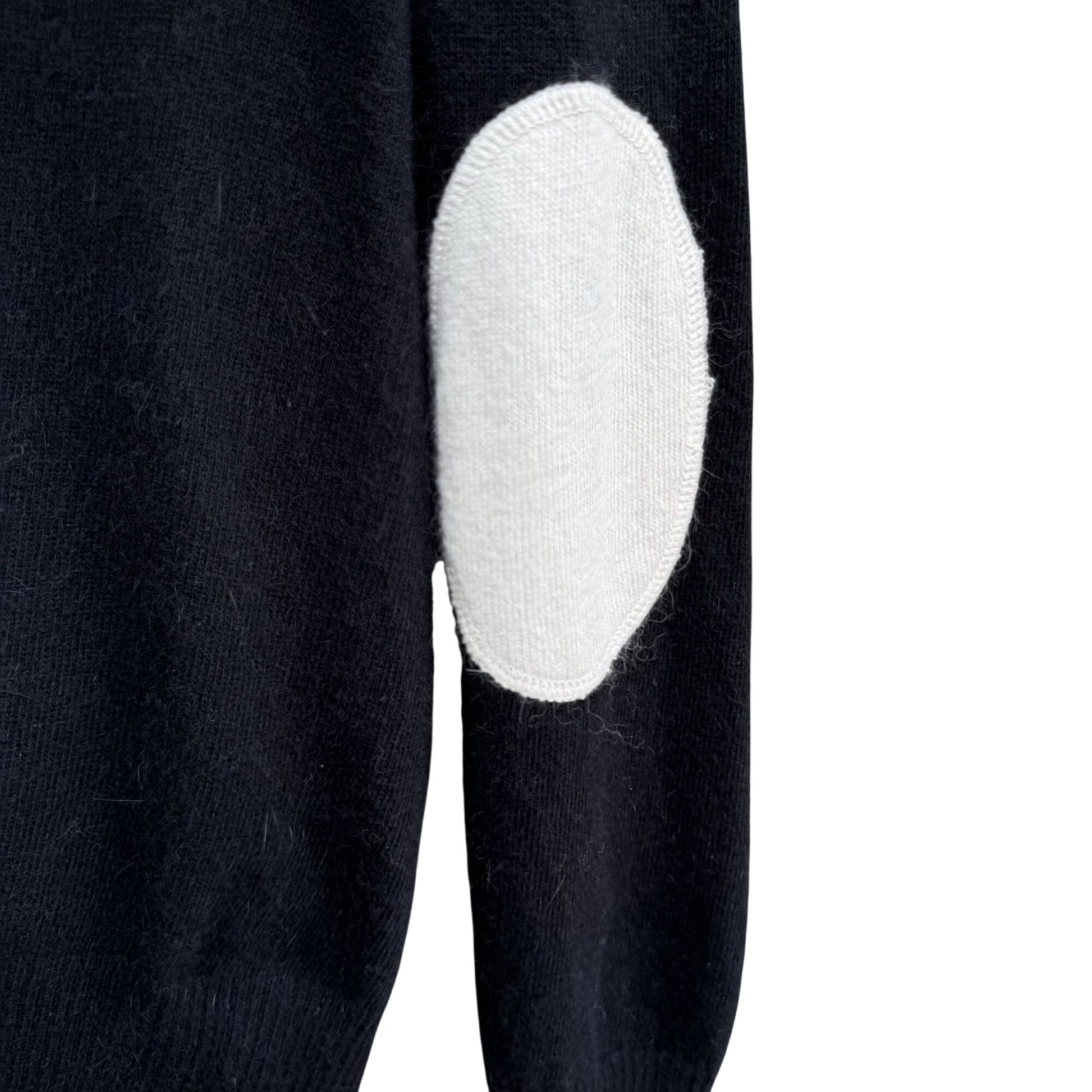 Randolph Duke Womens Black Hooded Striped Knit Cardigan Sweater Elbow Patches S