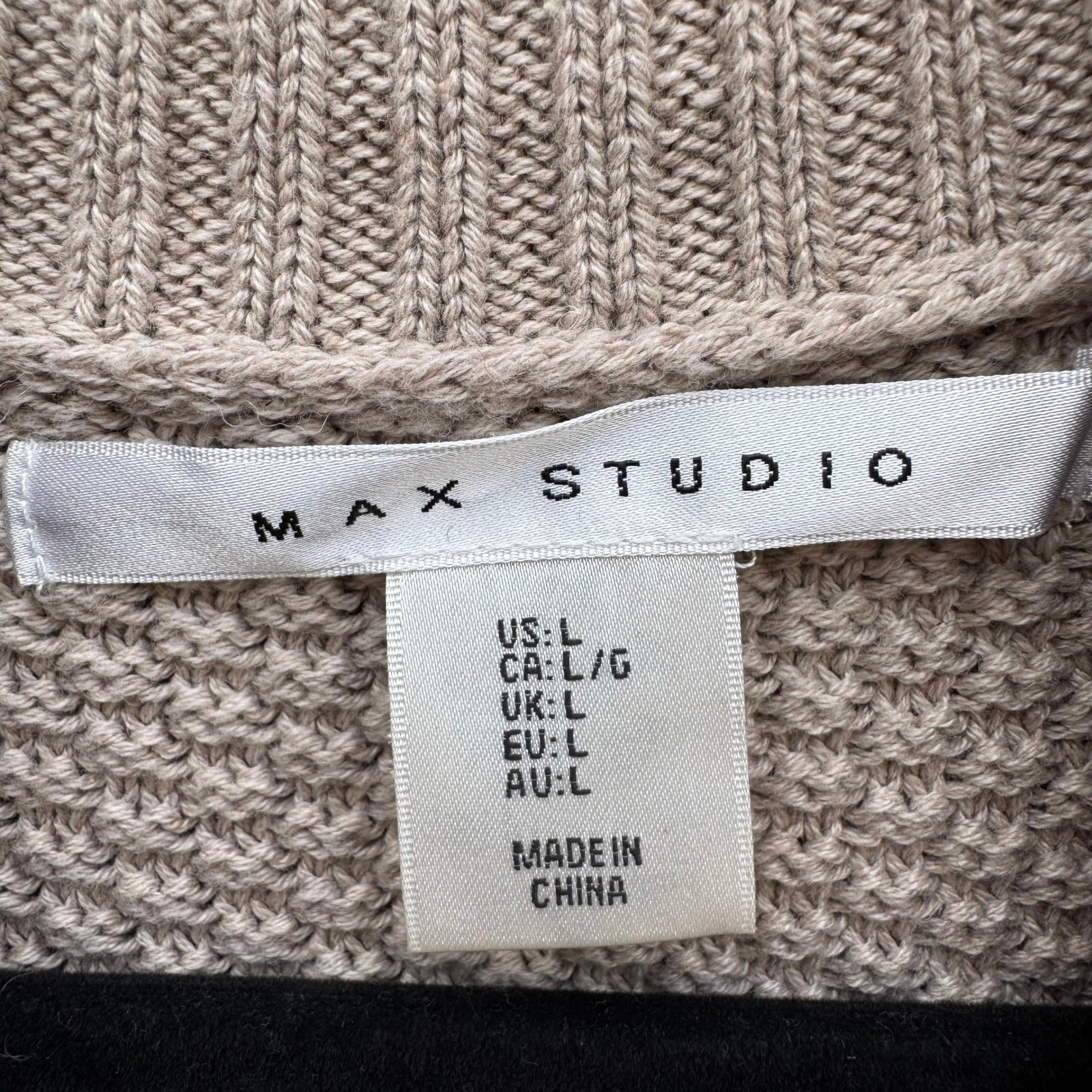 Max Studio Womens Tan Beige Textured Popcorn Knit Open Front Longline Cardigan L