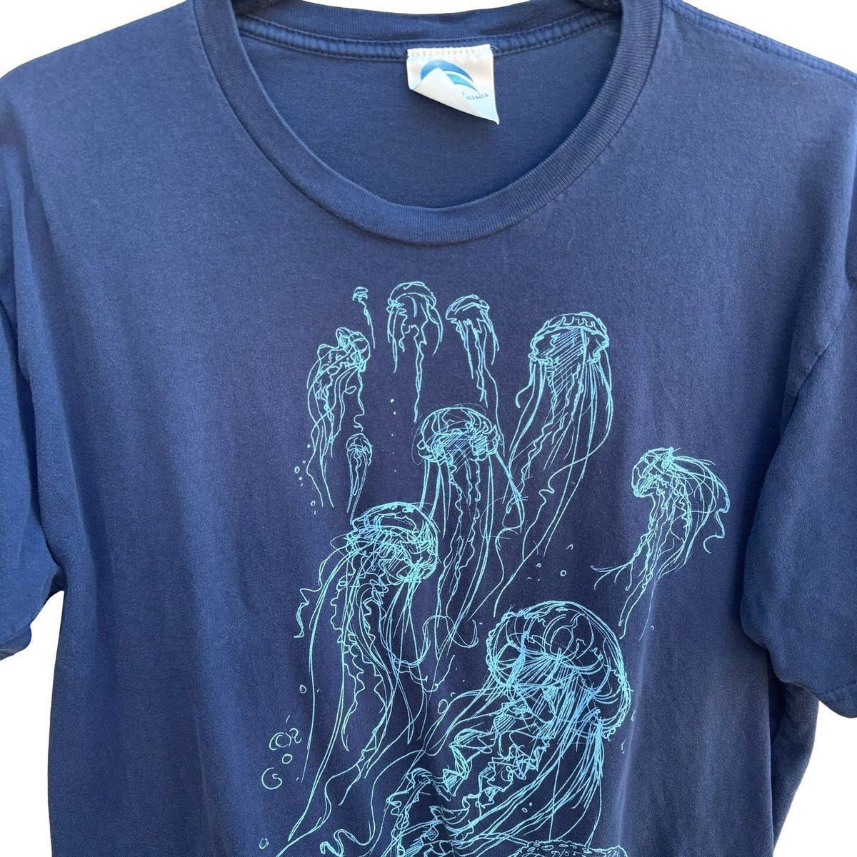 Coastal Classics Jellyfish Graphic Coastal Nautical Shirt Navy Mens L Streetwear
