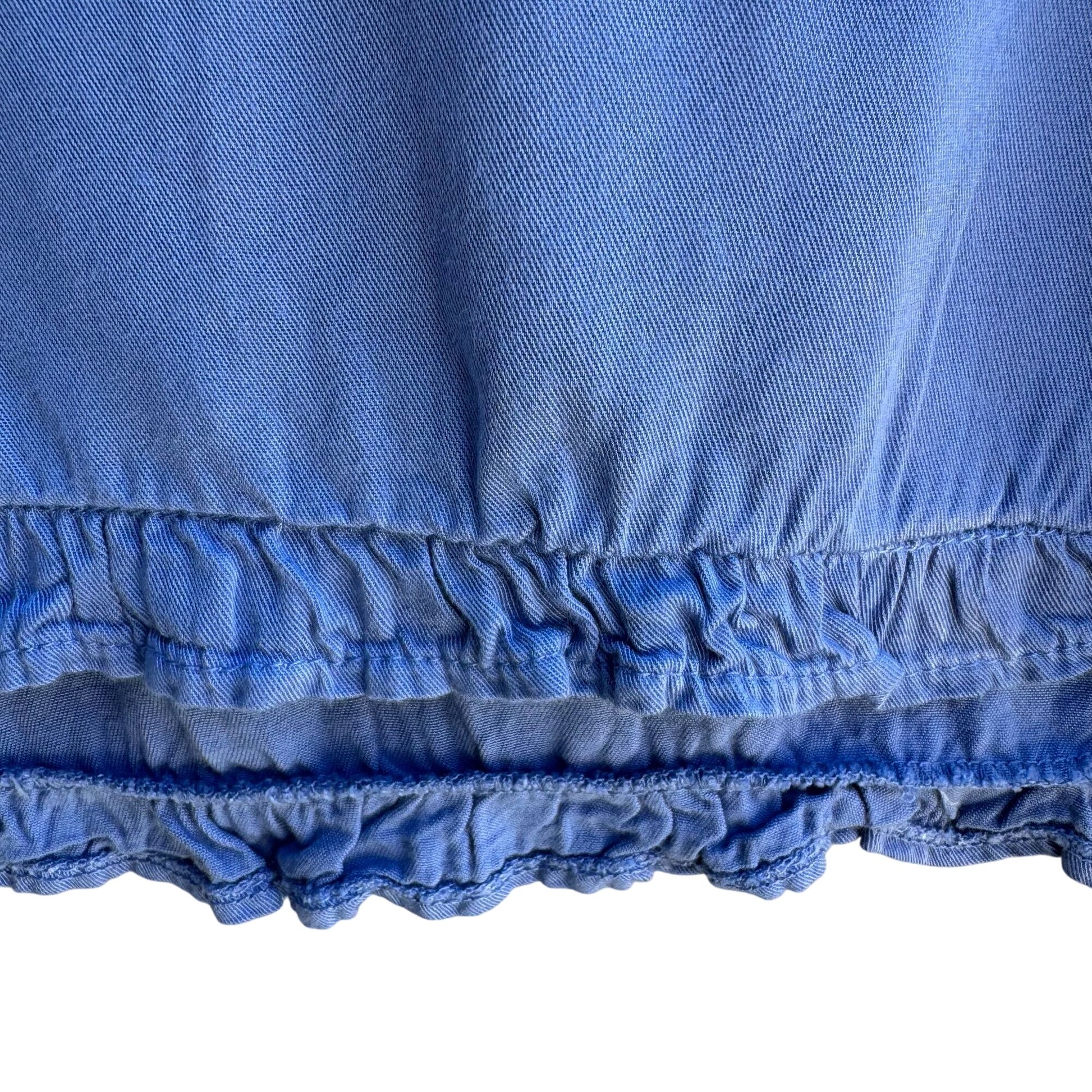 Cow & Lizard Womens Sleeveless Blue Ruffled Hem Cotton Tensil Tank Top Shirt M