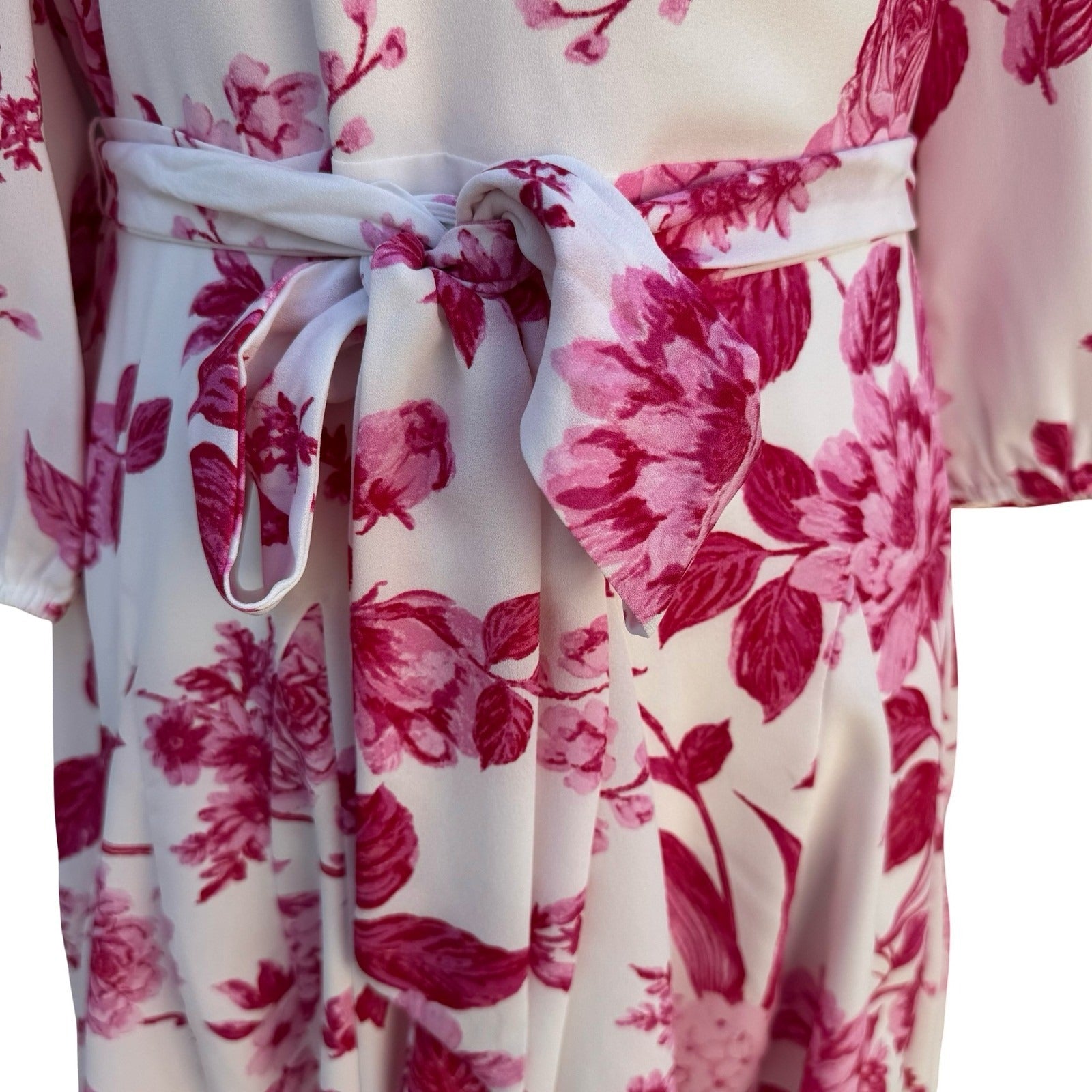 Sugarlips Pink Floral Long Balloon Sleeve Mini Dress White Tie Waist NWT Size M