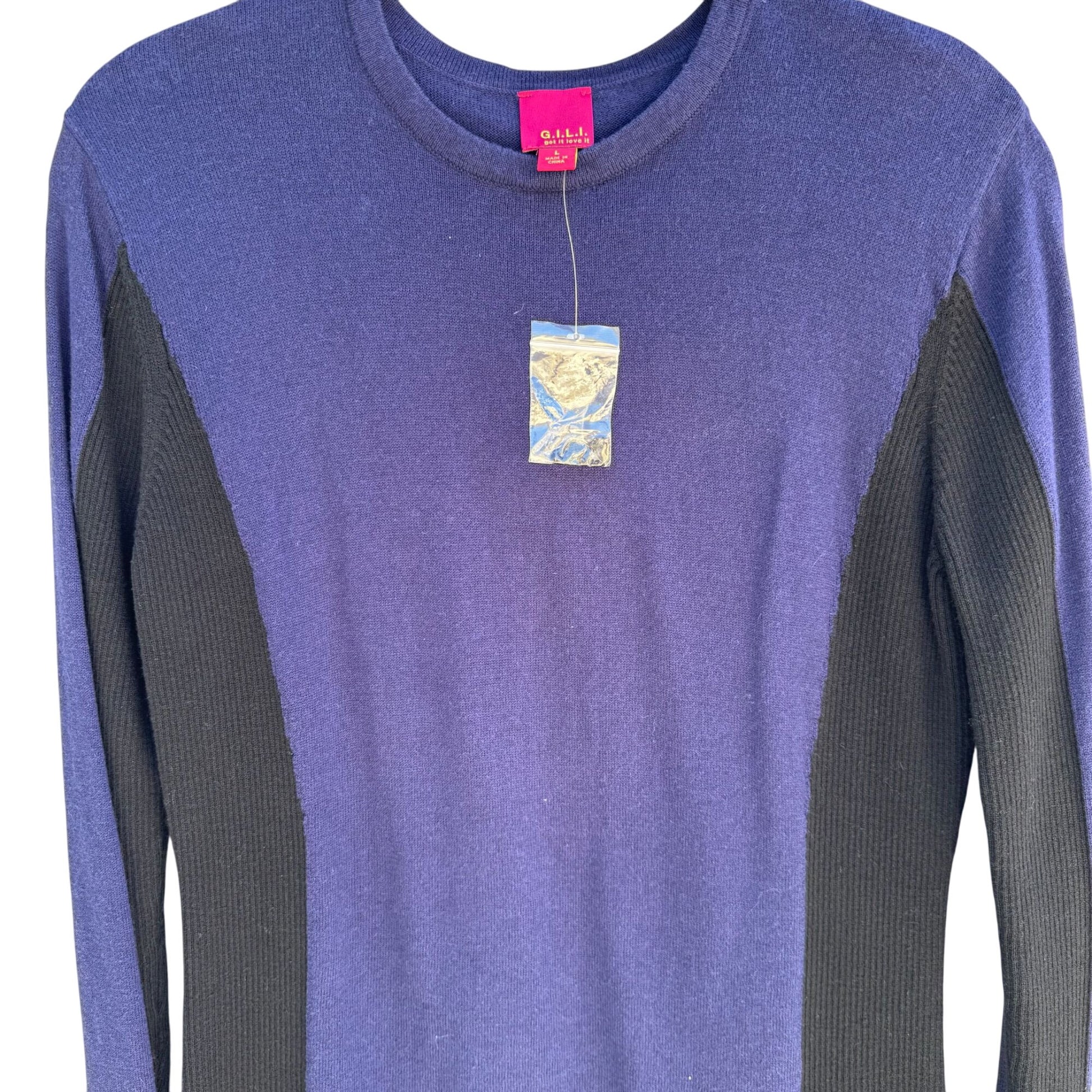 G.I.L.I. Womens Purple & Black Long Sleeve Cotton Blend Knit Sweater Top Size L