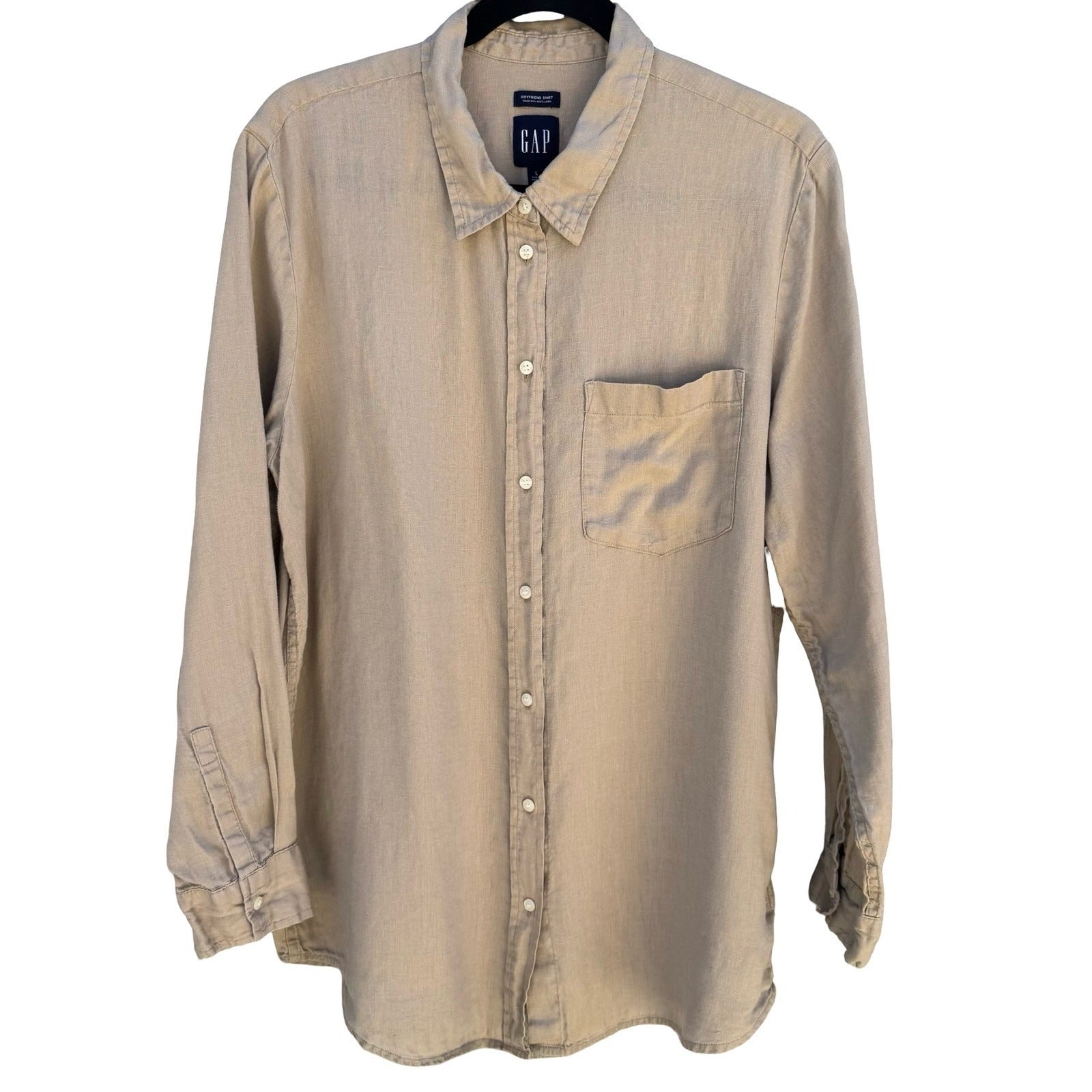 GAP Vintage 90s Linen Boyfriend Shirt Tan Womens L Layering Minimalist Coastal