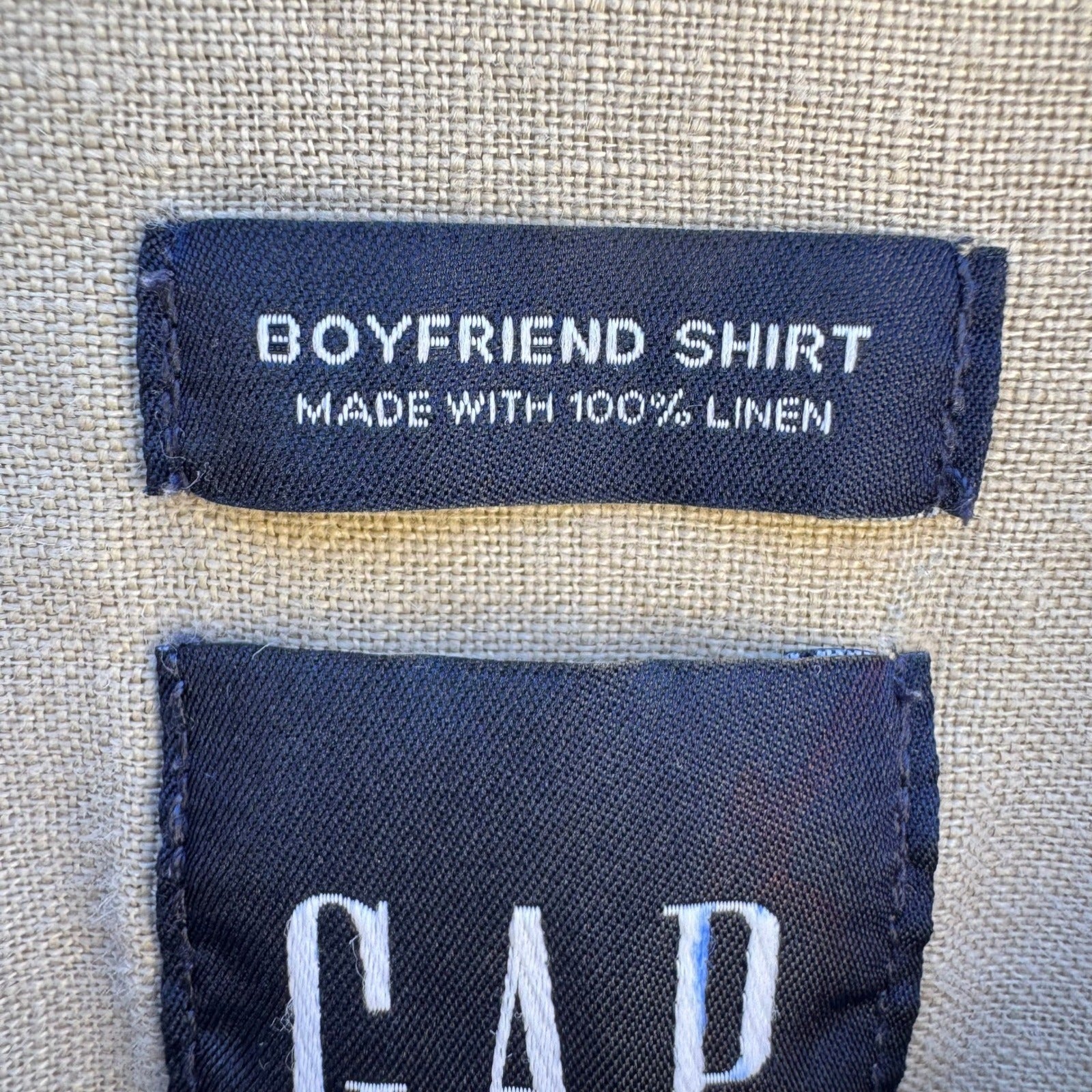 GAP Vintage 90s Linen Boyfriend Shirt Tan Womens L Layering Minimalist Coastal