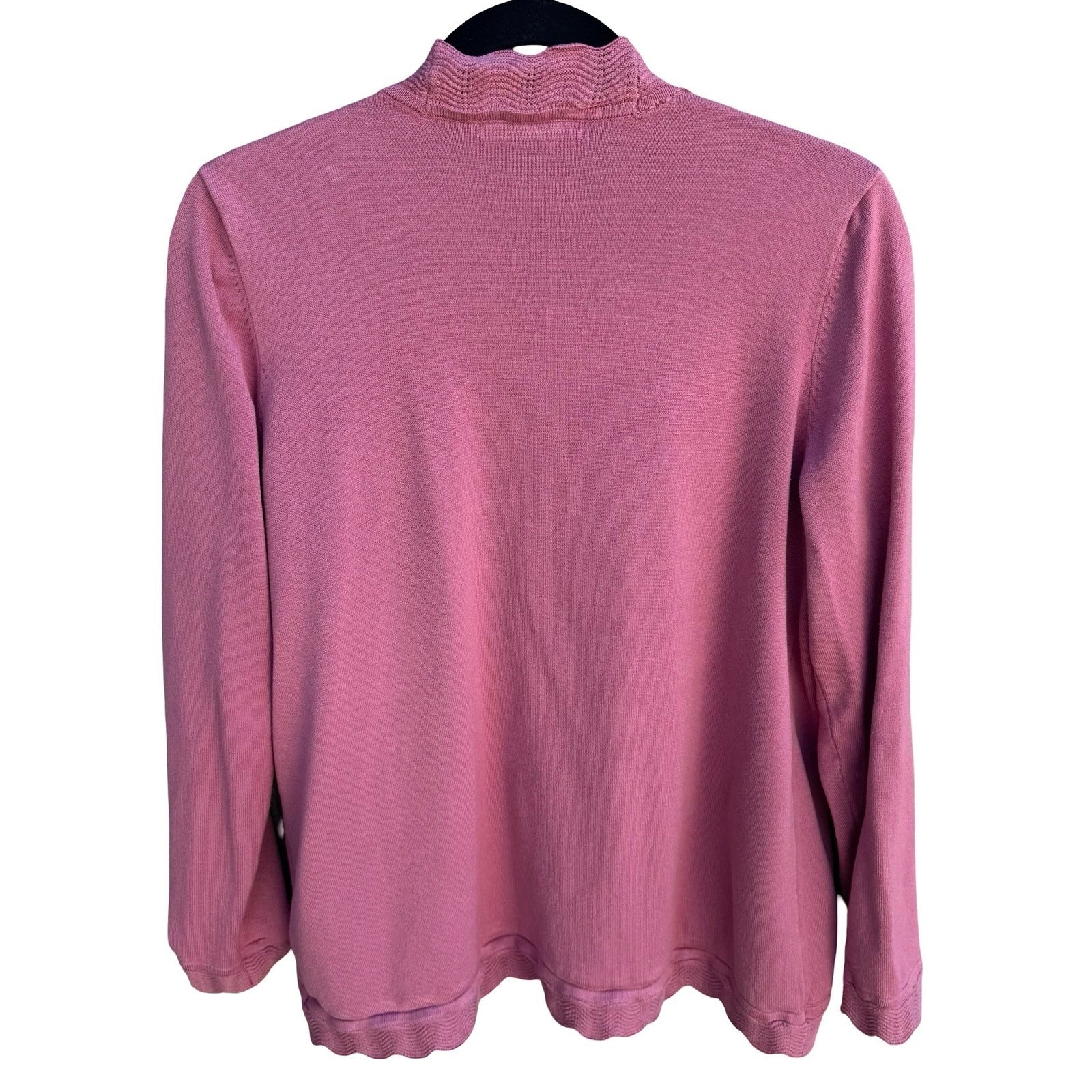 89th & Madison Pink Open Front Cardigan Scalloped Trim Knit Sweater Coquette