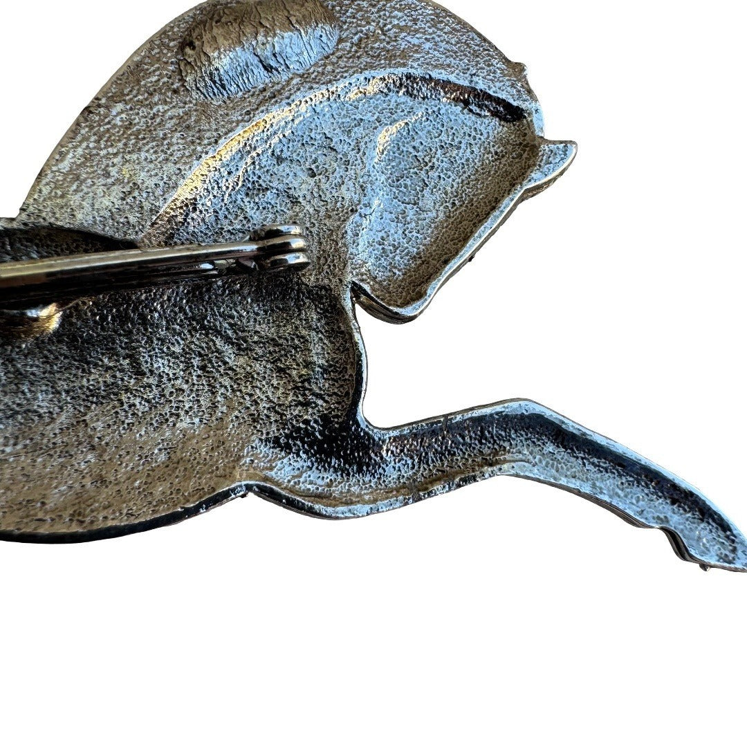 Vintage Silver Tone Galloping Horse Brooch Textured Stallion Equestrian Pin