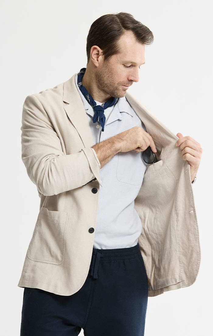 Linen Blend Blazer: INDIGO / M