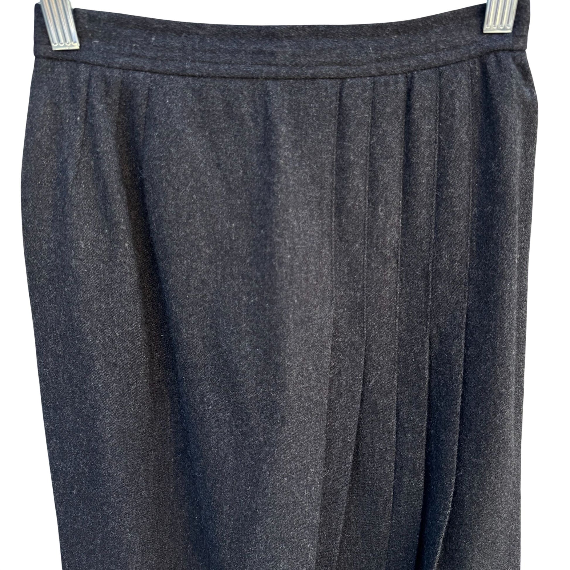 Evan-Picone I Magnin Vintage 80s Wool Blend Inverted Pleats Gray Midi Skirt S