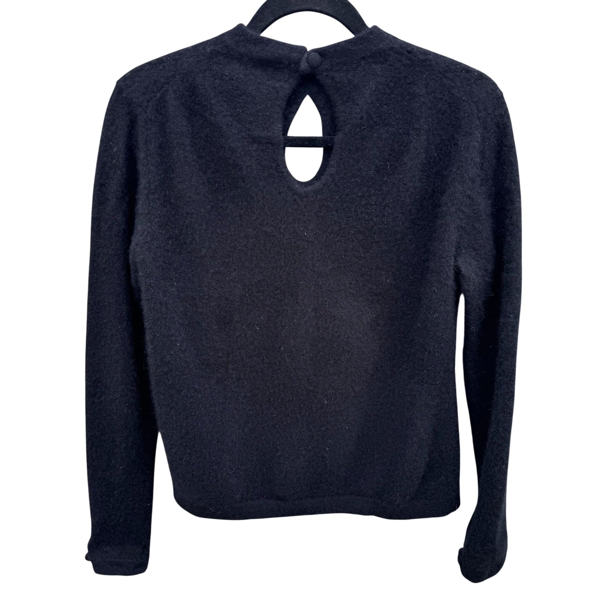 Neiman Marcus Black Luxury Knit Cashmere Sweater XL Keyhole Cutouts Long Sleeve