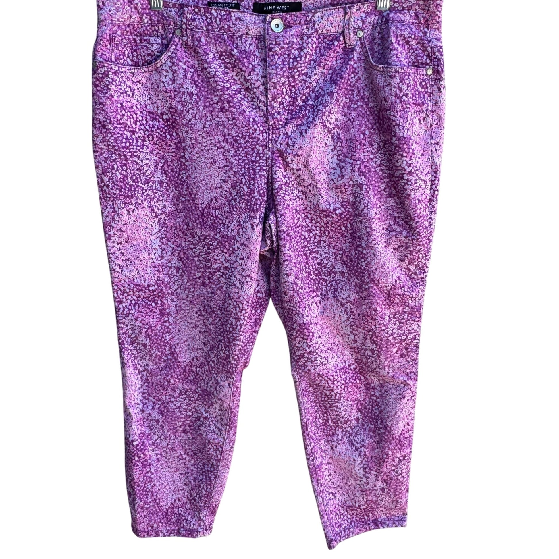 Nine West Jeans Womens Cigarette Fit Skinny Leg Pink Floral Capri Jean Pant 18W