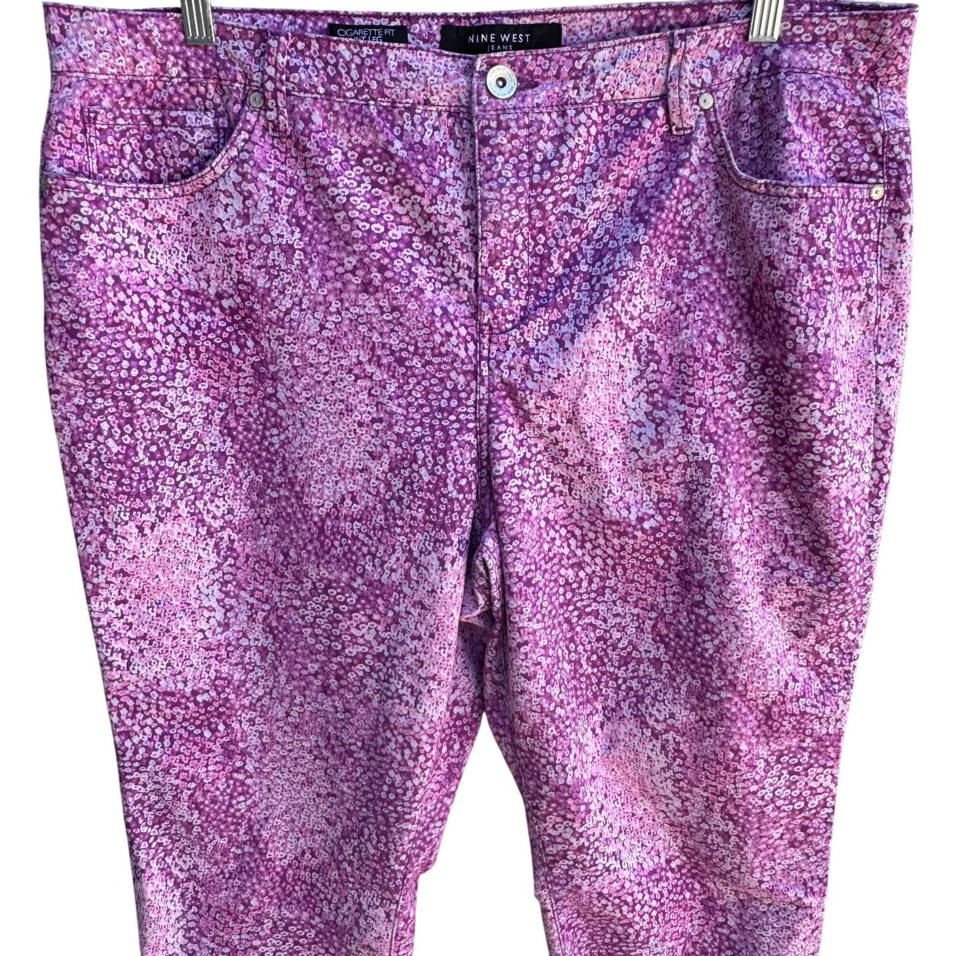 Nine West Jeans Womens Cigarette Fit Skinny Leg Pink Floral Capri Jean Pant 18W