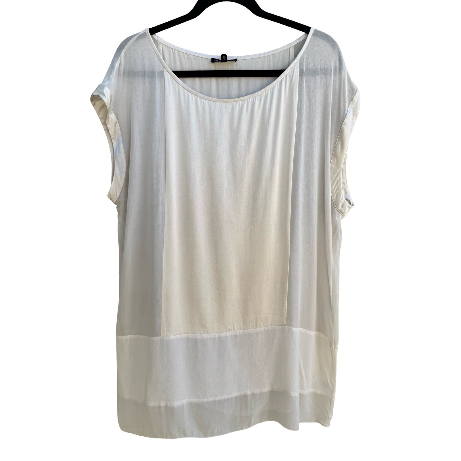 Eileen Fisher Silk Blend Minimalist Quiet Luxury Lagenlook Sheer Tunic Blouse L