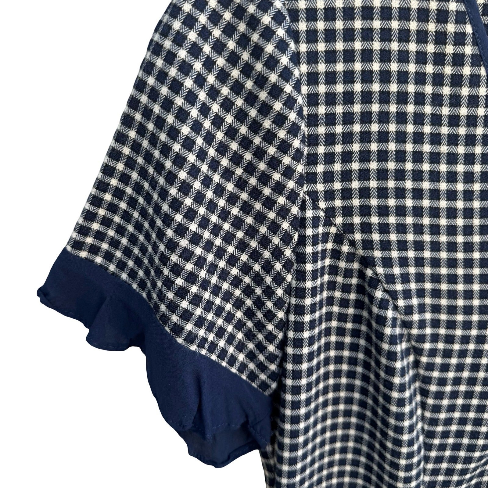 BCBGeneration Y2K Navy Blue White Gingham V-Neck Ruffle Sleeve Mini Dress Size 8