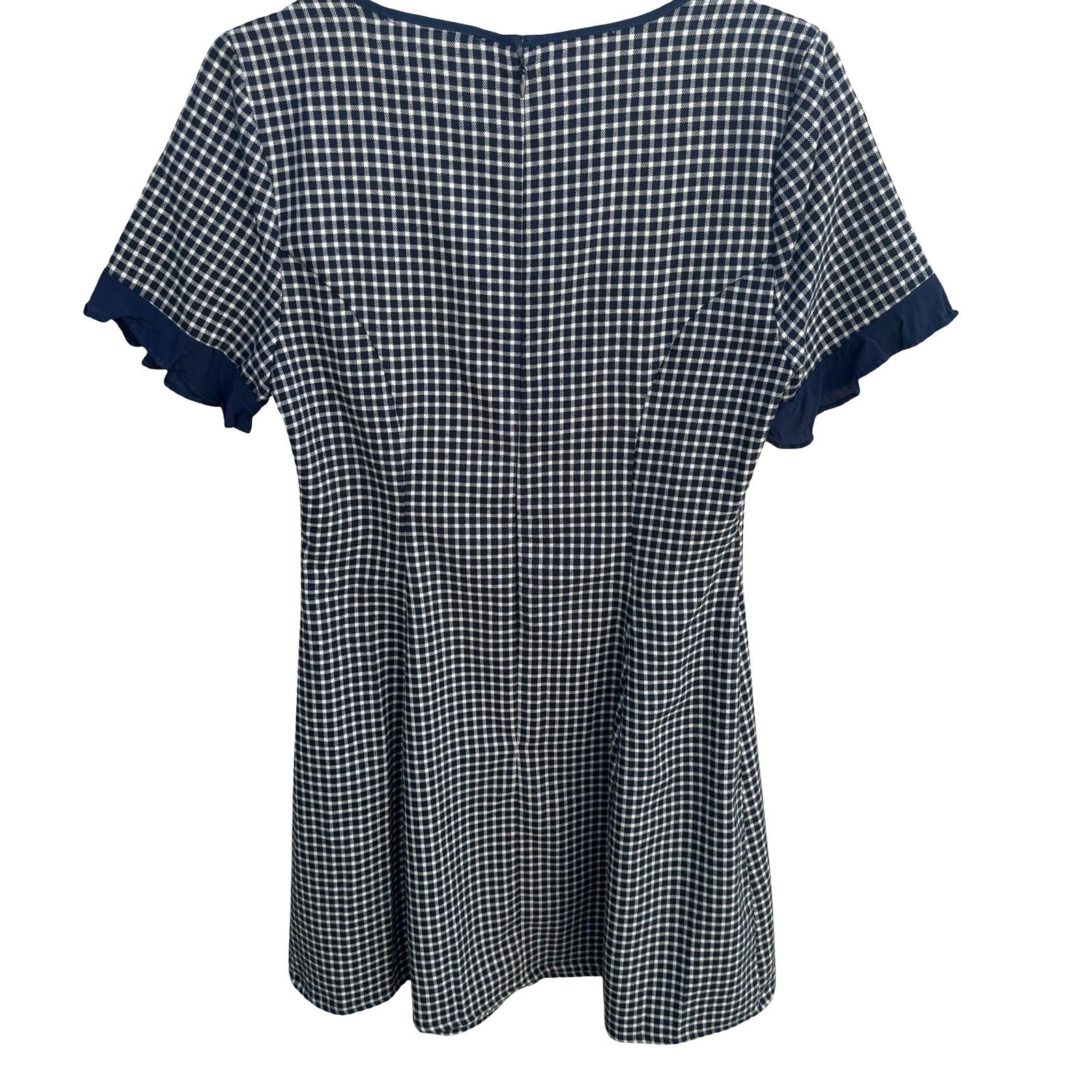 BCBGeneration Y2K Navy Blue White Gingham V-Neck Ruffle Sleeve Mini Dress Size 8