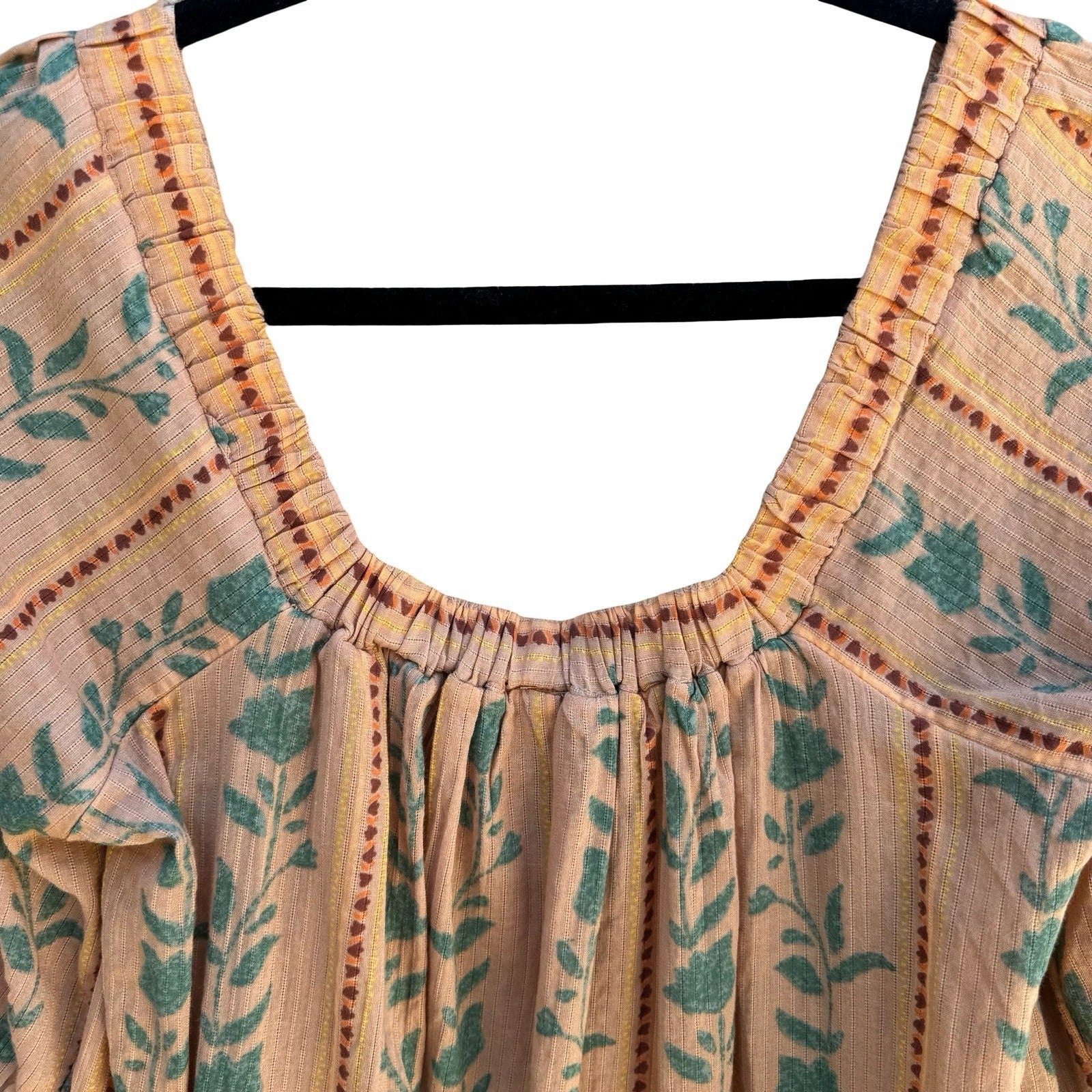 Free People Santorini Tunic Boho Cottage Floral Smocked Babydoll Gauze Peasant M
