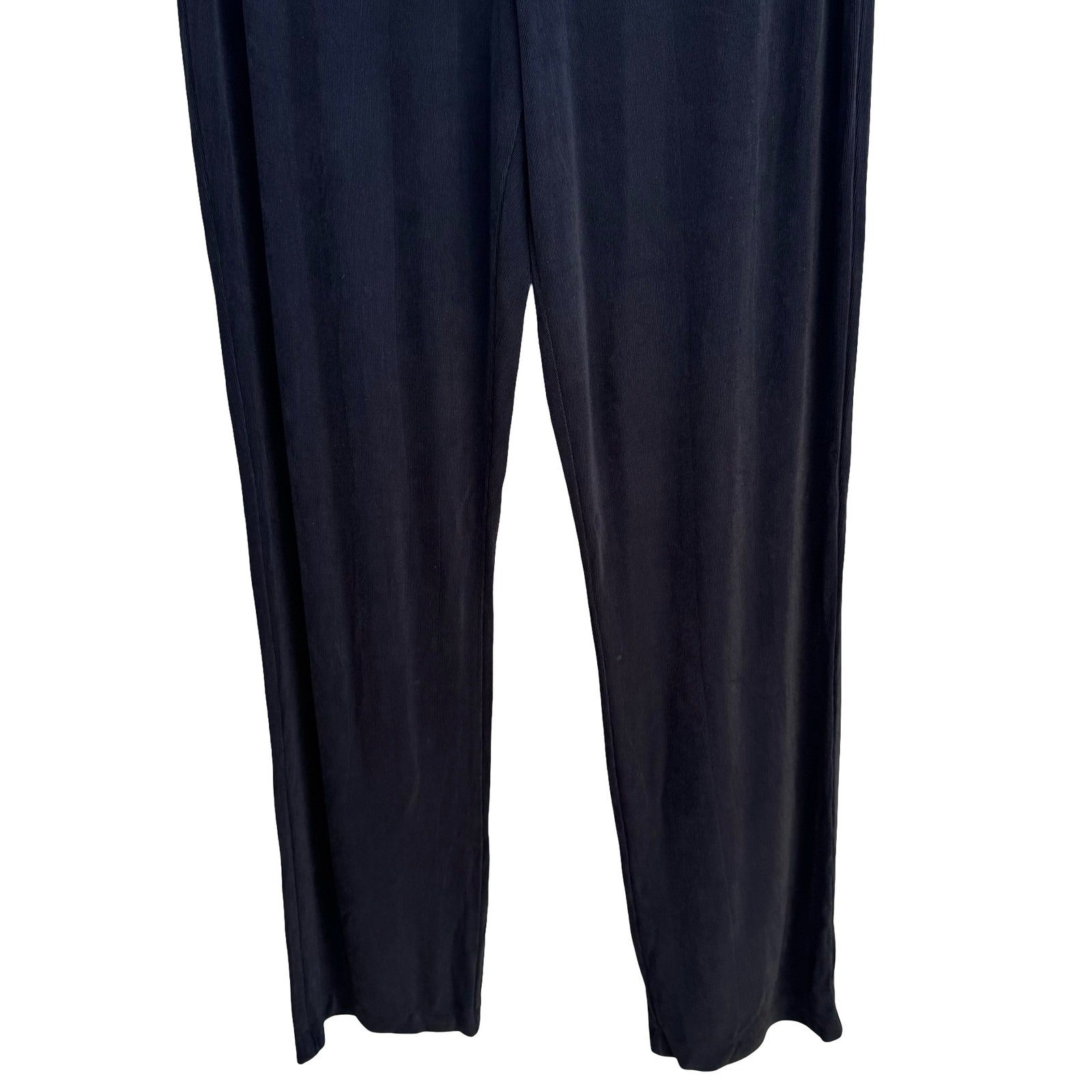 Chicos Travelers Black Ribbed Straight Leg Liquid Knit High Rise Pull On Pants M