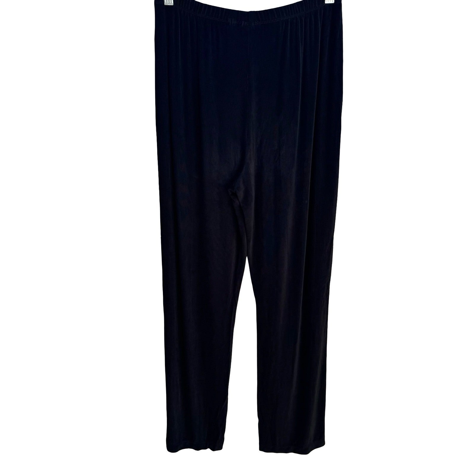 Chicos Travelers Black Ribbed Straight Leg Liquid Knit High Rise Pull On Pants M