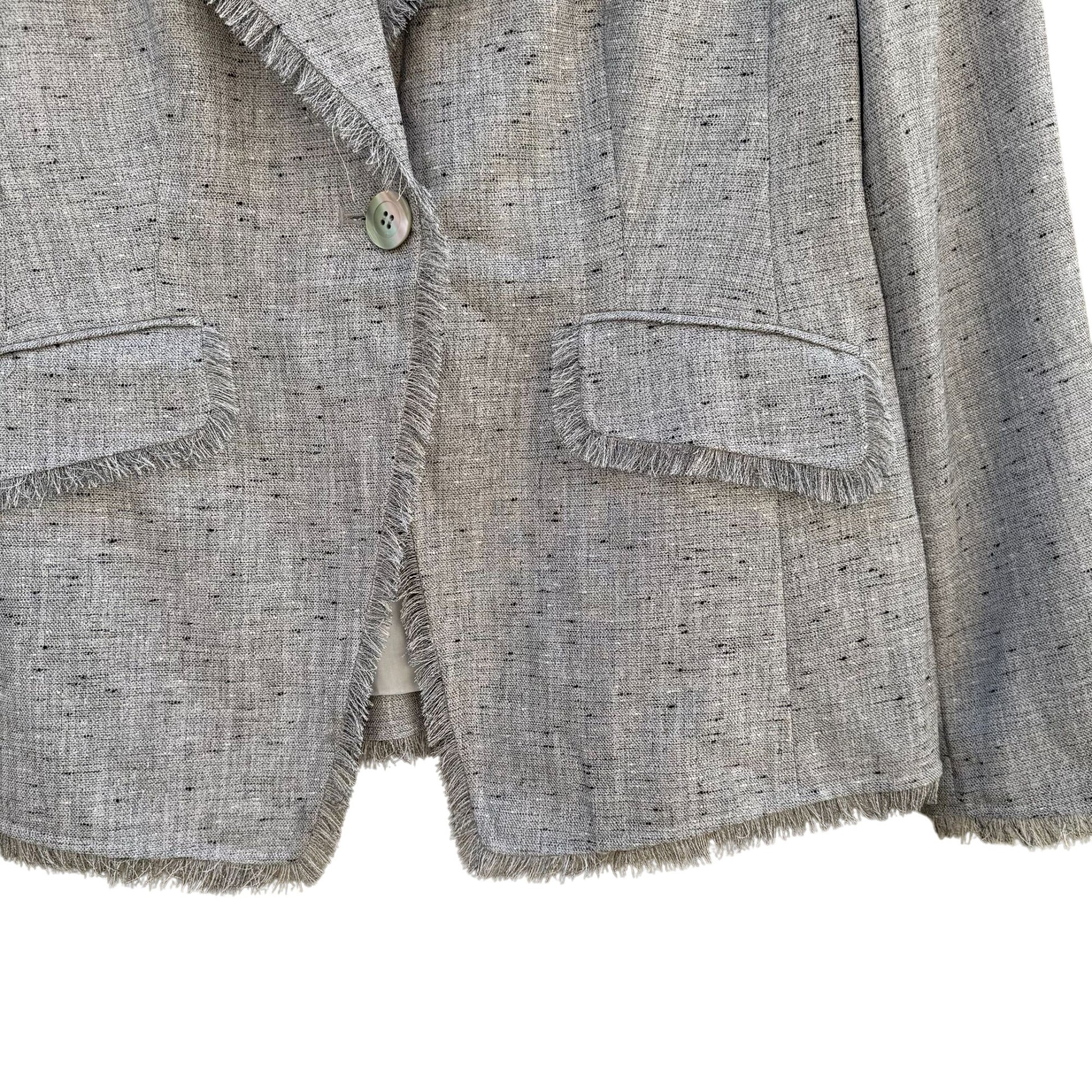 Sutton Studio Womens Frayed Tweed Gray Single Button Closure Blazer Jacket New 14
