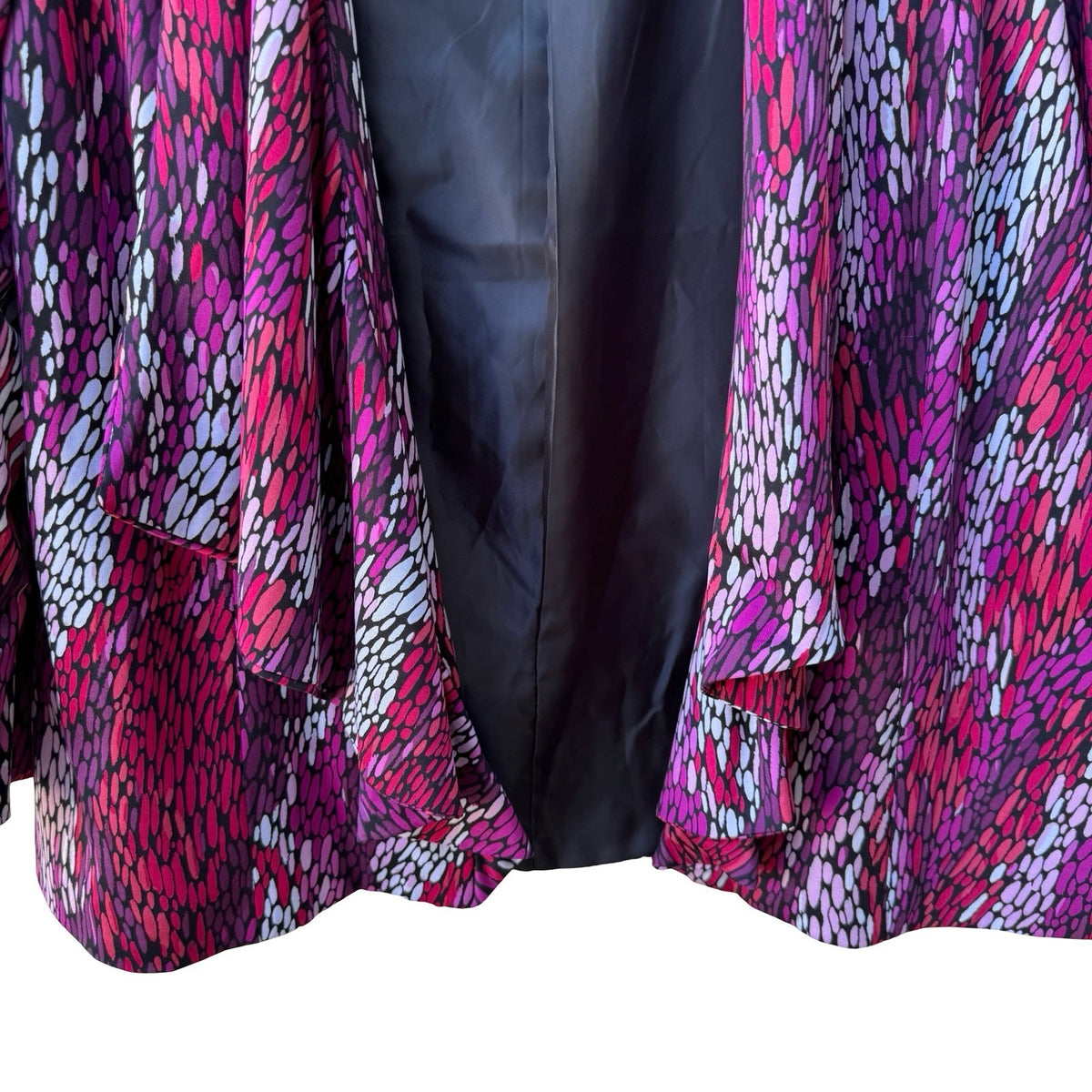 Russell Kemp Art To Wear Abstract Pebble Print Draped Open Front Blazer Purple L