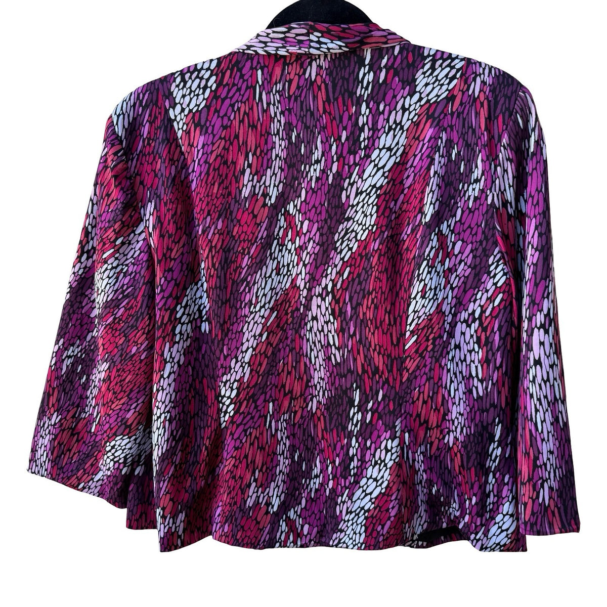 Russell Kemp Art To Wear Abstract Pebble Print Draped Open Front Blazer Purple L