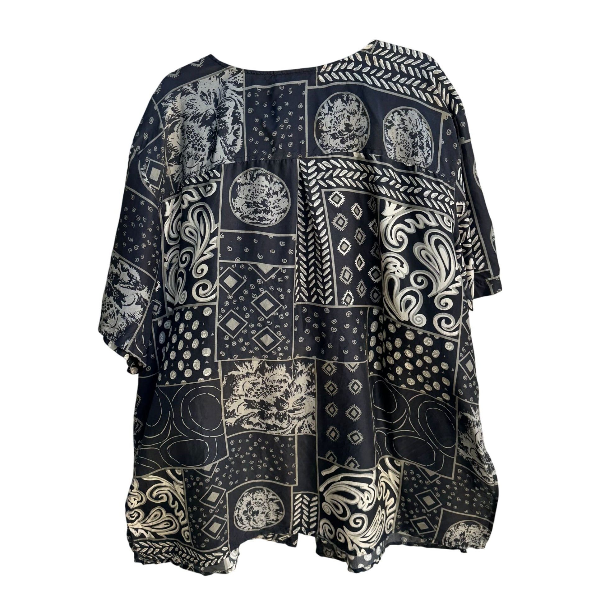 Adrian Jordan Vintage Black Beige Patchwork Paisley Pattern Silk Blouse 22/24