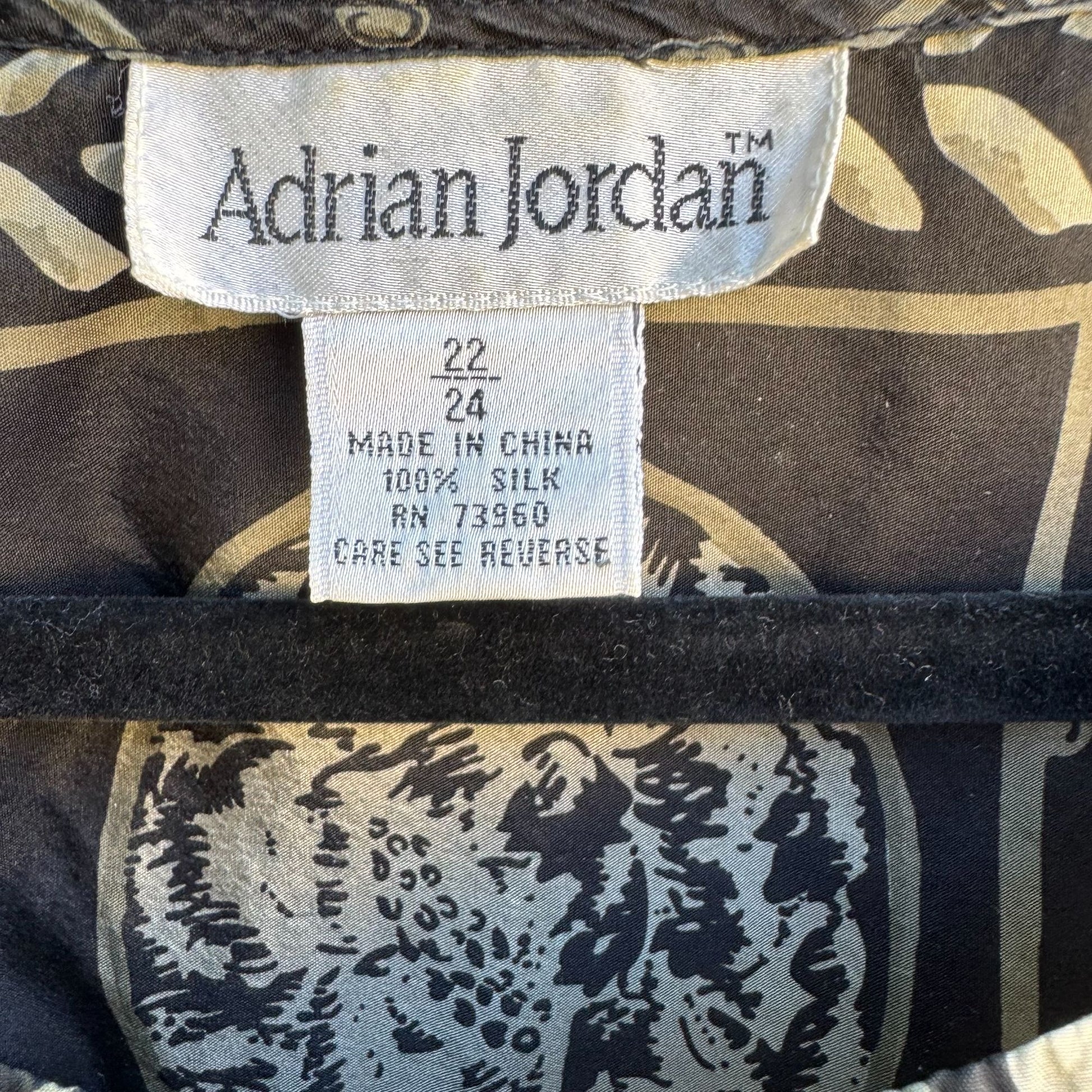Adrian Jordan Vintage Black Beige Patchwork Paisley Pattern Silk Blouse 22/24