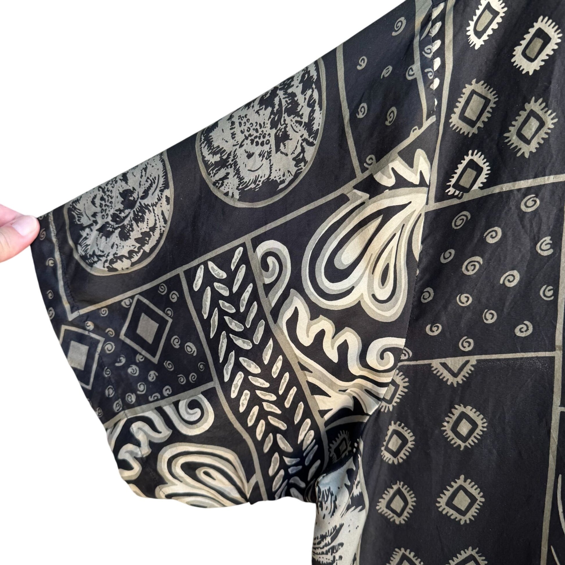 Adrian Jordan Vintage Black Beige Patchwork Paisley Pattern Silk Blouse 22/24