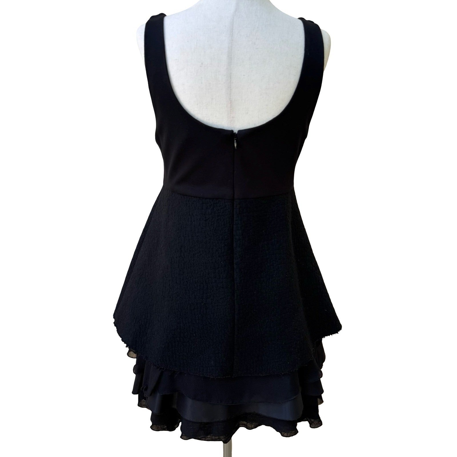 Alice + Olivia Minimalist Sleeveless Tiered Silk Blend Mini Little Black Dress 2